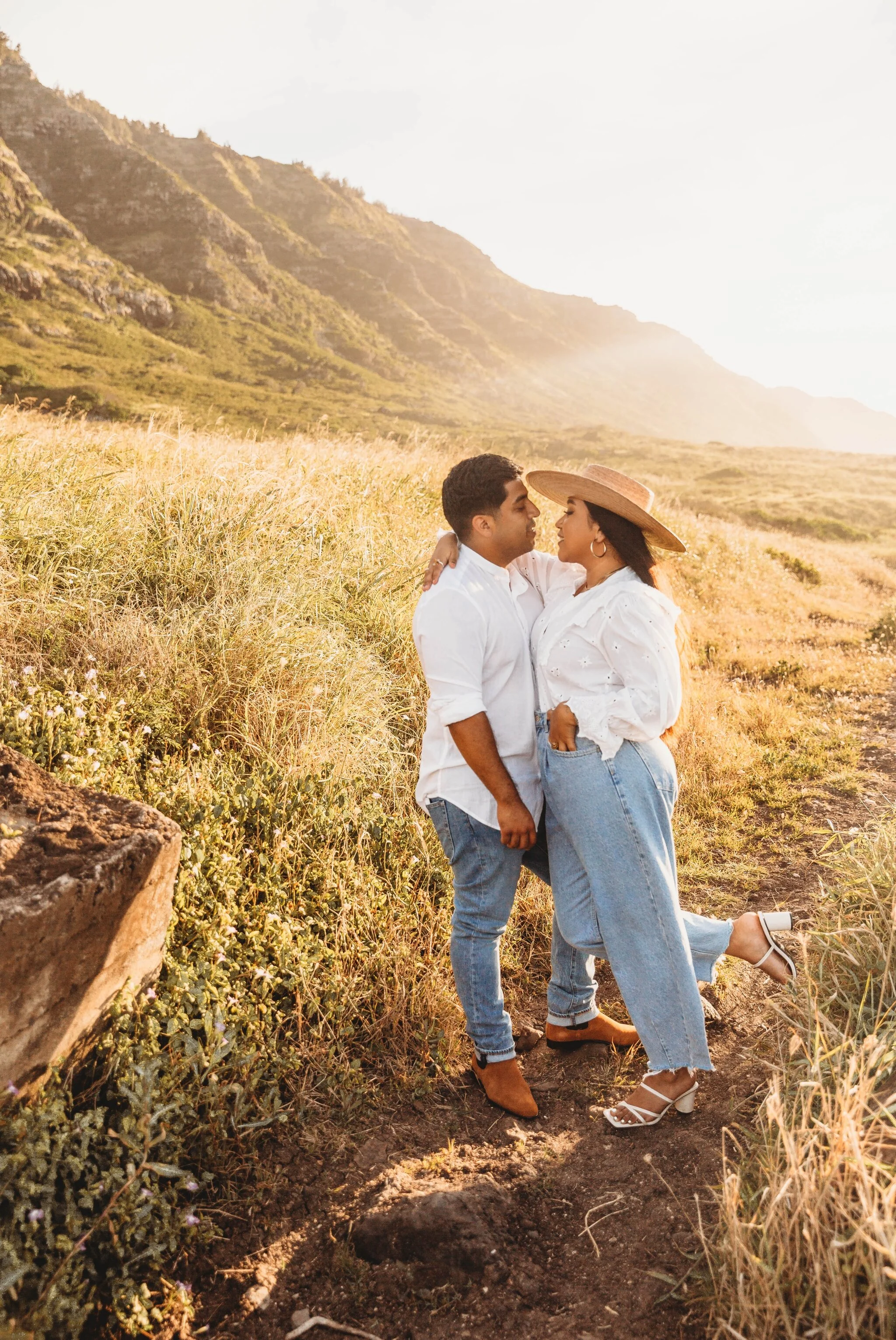 Sunset Boho Couples Session at Kaena Point - Oahu Hawaii Engagement Photographer