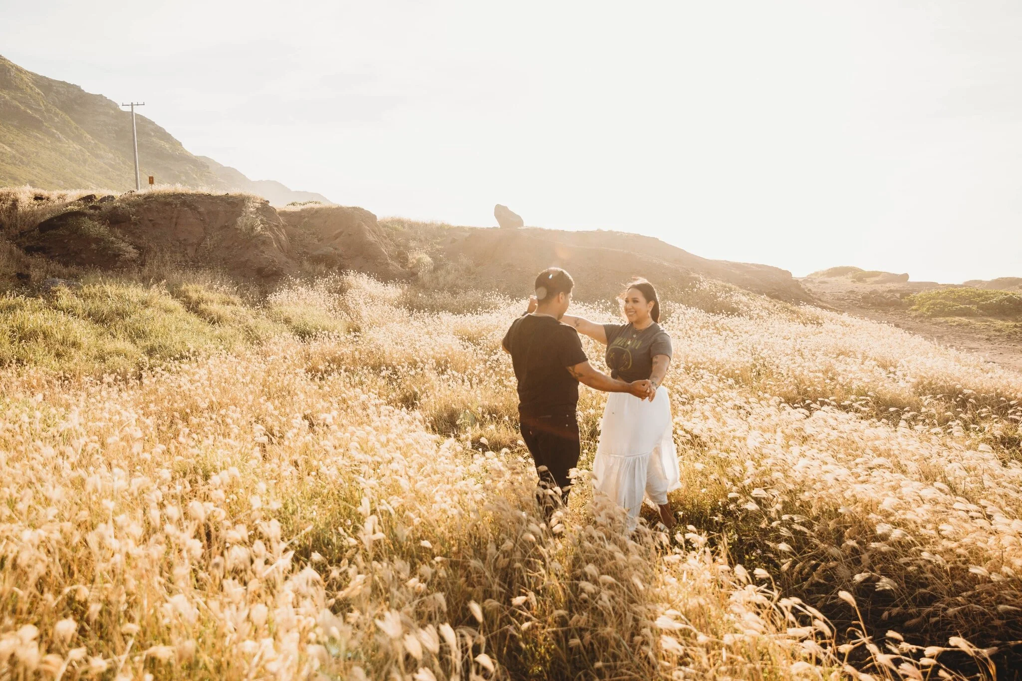 Sunset Boho Couples Session at Kaena Point - Oahu Hawaii Engagement Photographer