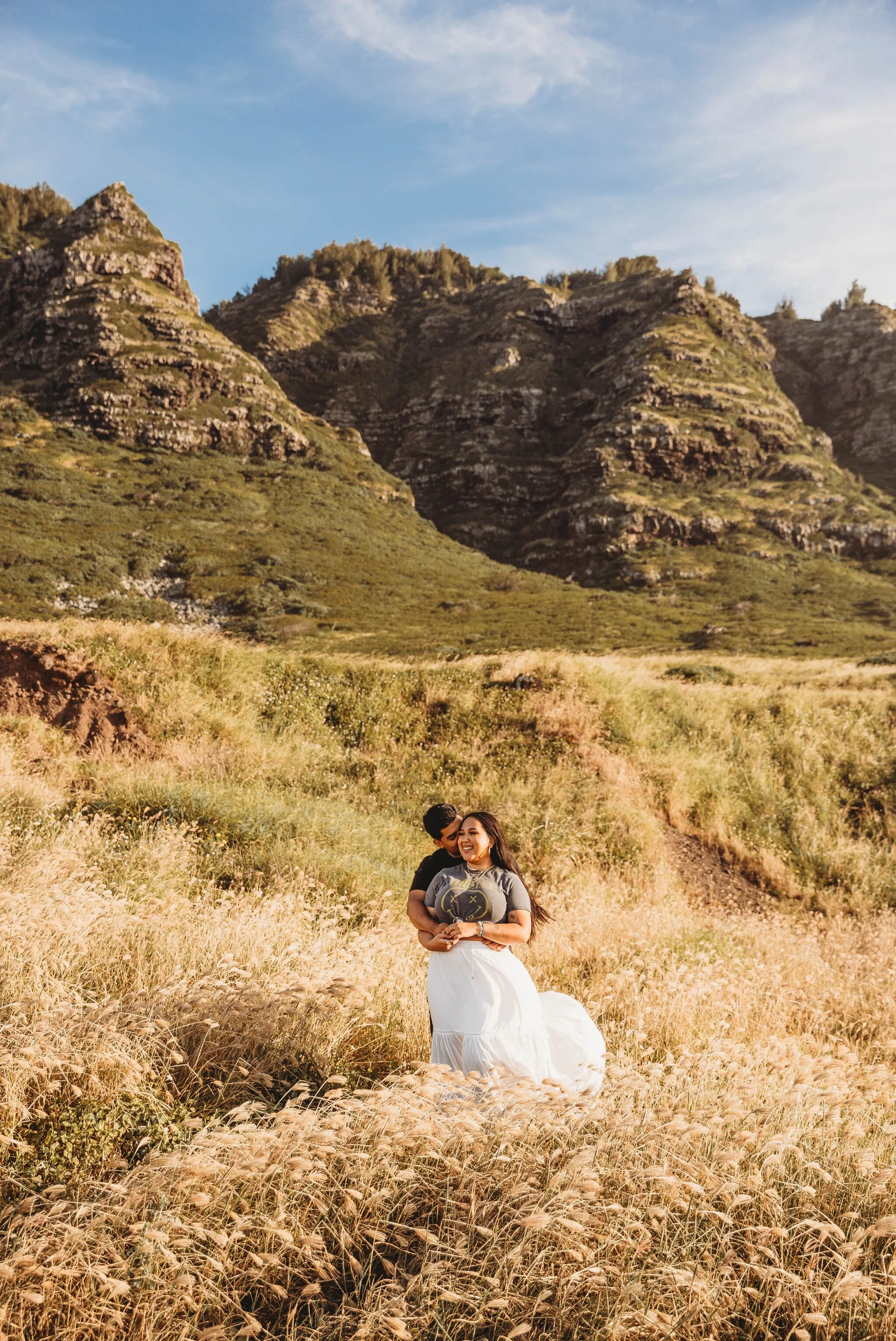 Sunset Boho Couples Session at Kaena Point - Oahu Hawaii Engagement Photographer