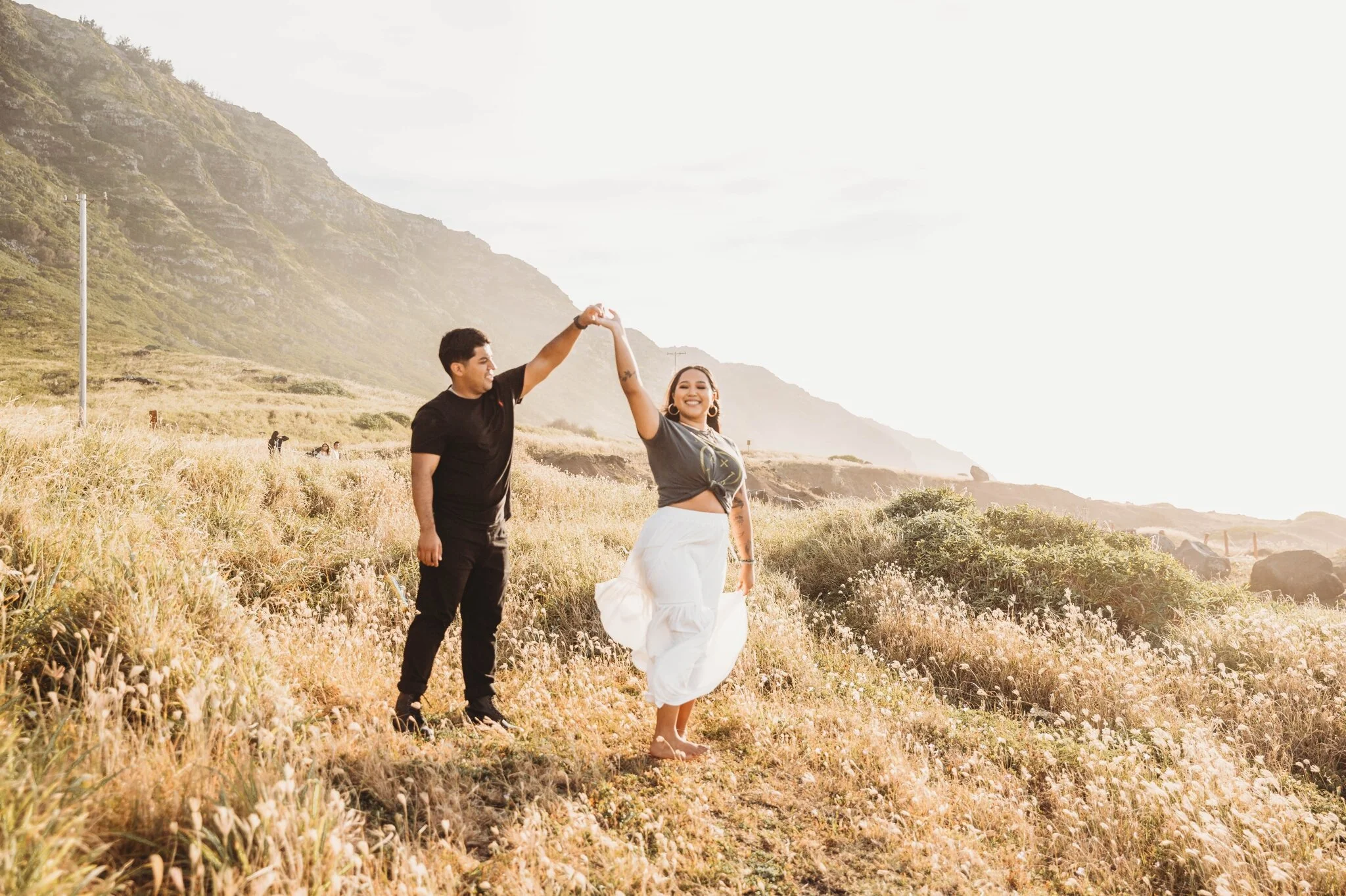 Sunset Boho Couples Session at Kaena Point - Oahu Hawaii Engagement Photographer