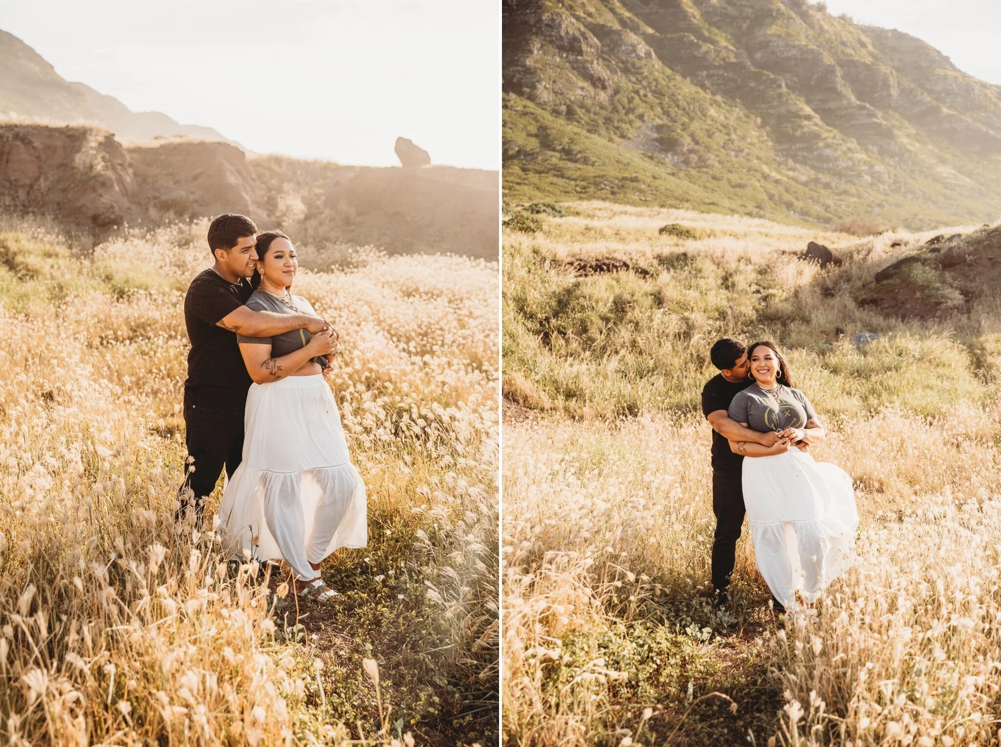 Sunset Boho Couples Session at Kaena Point - Oahu Hawaii Engagement Photographer