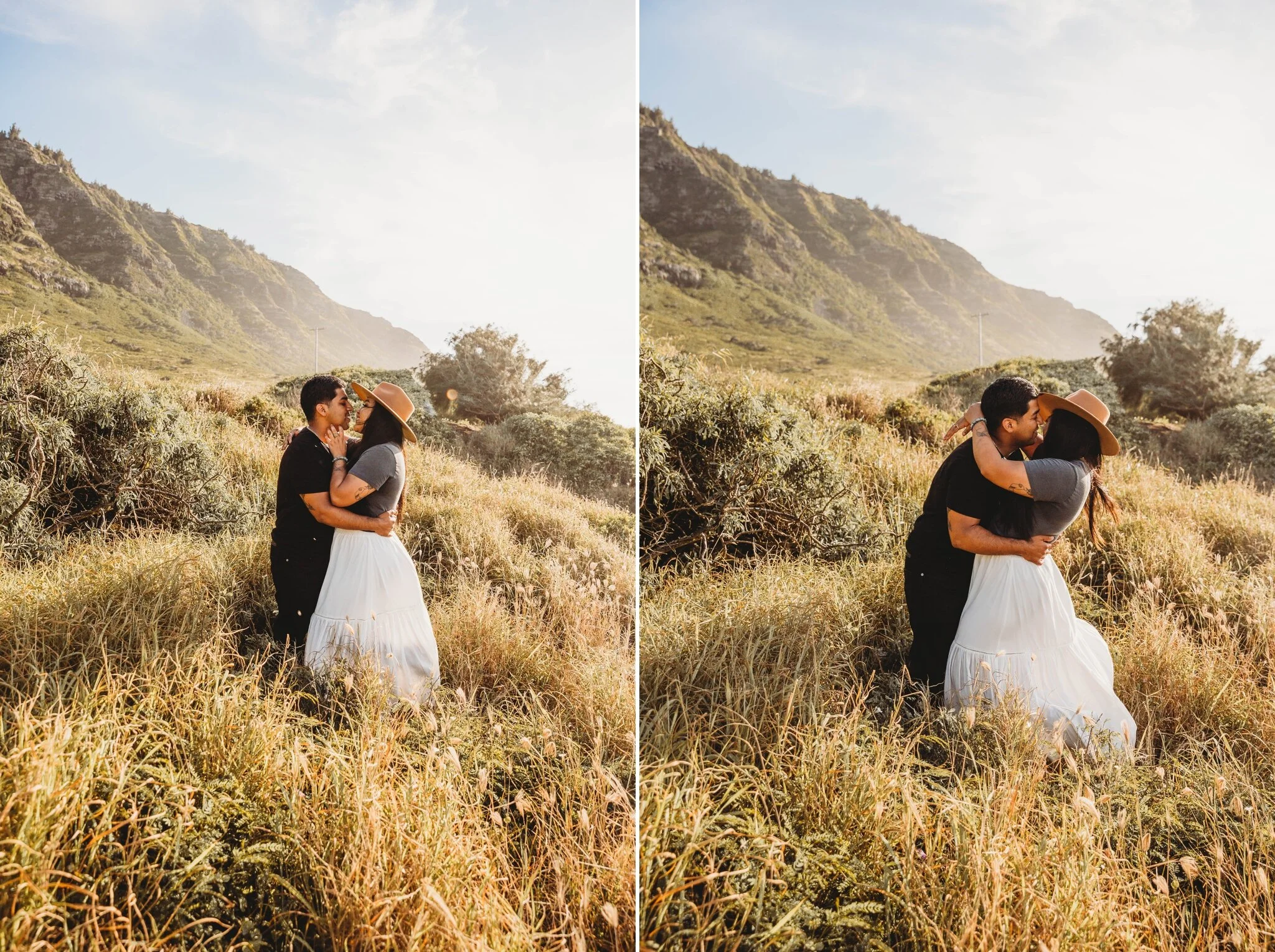 Sunset Boho Couples Session at Kaena Point - Oahu Hawaii Engagement Photographer