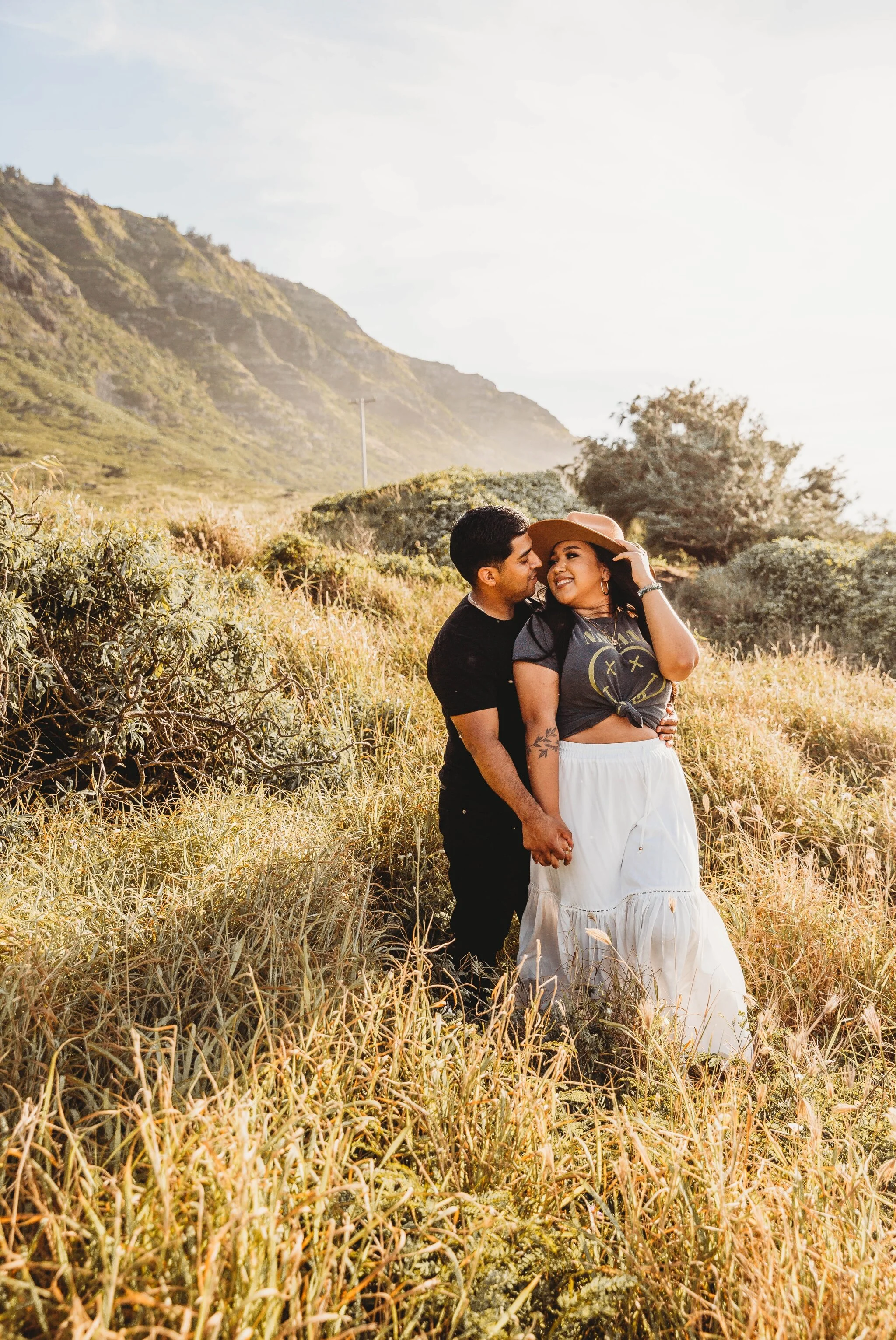 Sunset Boho Couples Session at Kaena Point - Oahu Hawaii Engagement Photographer