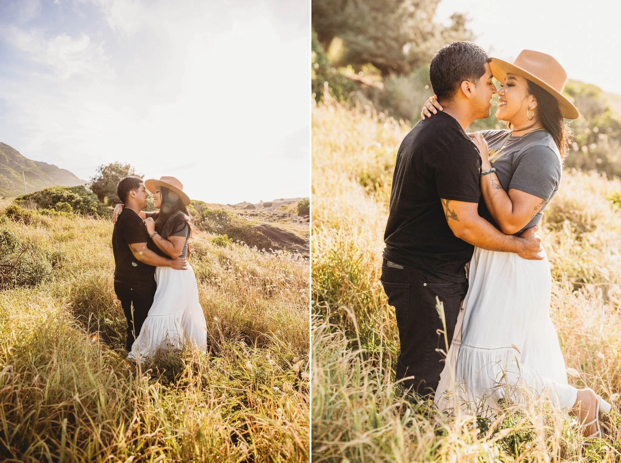 Sunset Boho Couples Session at Kaena Point - Oahu Hawaii Engagement Photographer