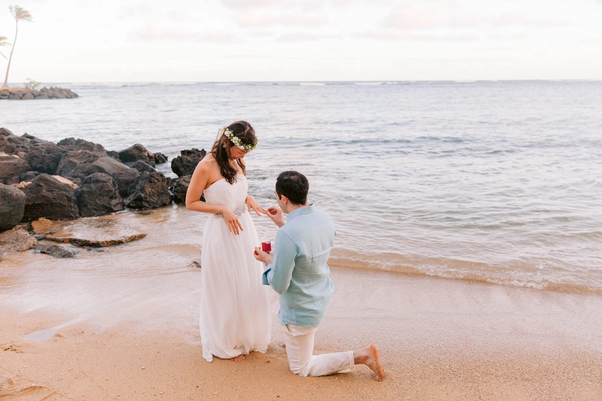 Romantic Proposal at Waialae Beach - Oahu Engagement Photographer