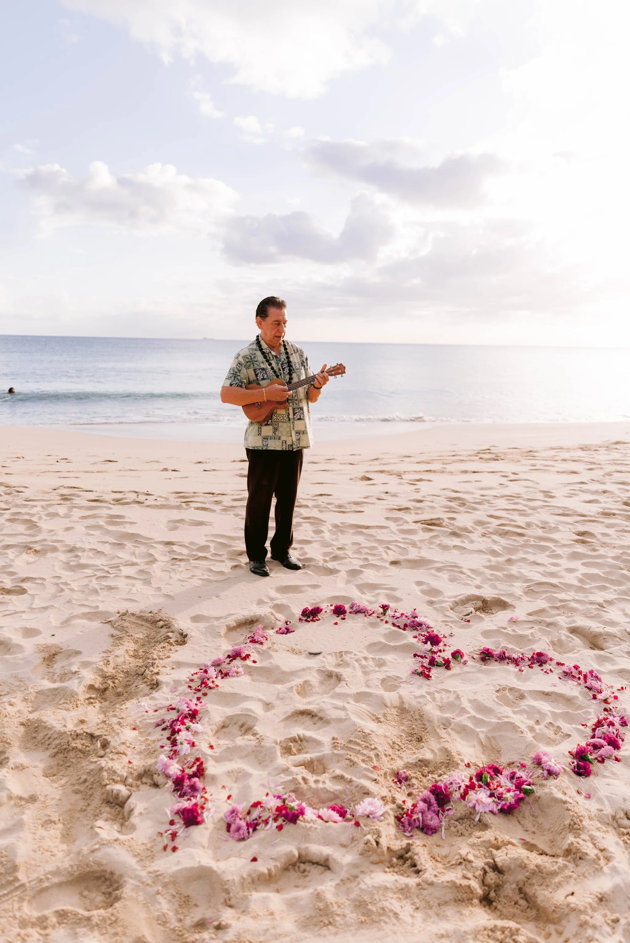 Sunset Proposal at Makua Beach with Ukulele Player - Oahu Engagement Photographer 
