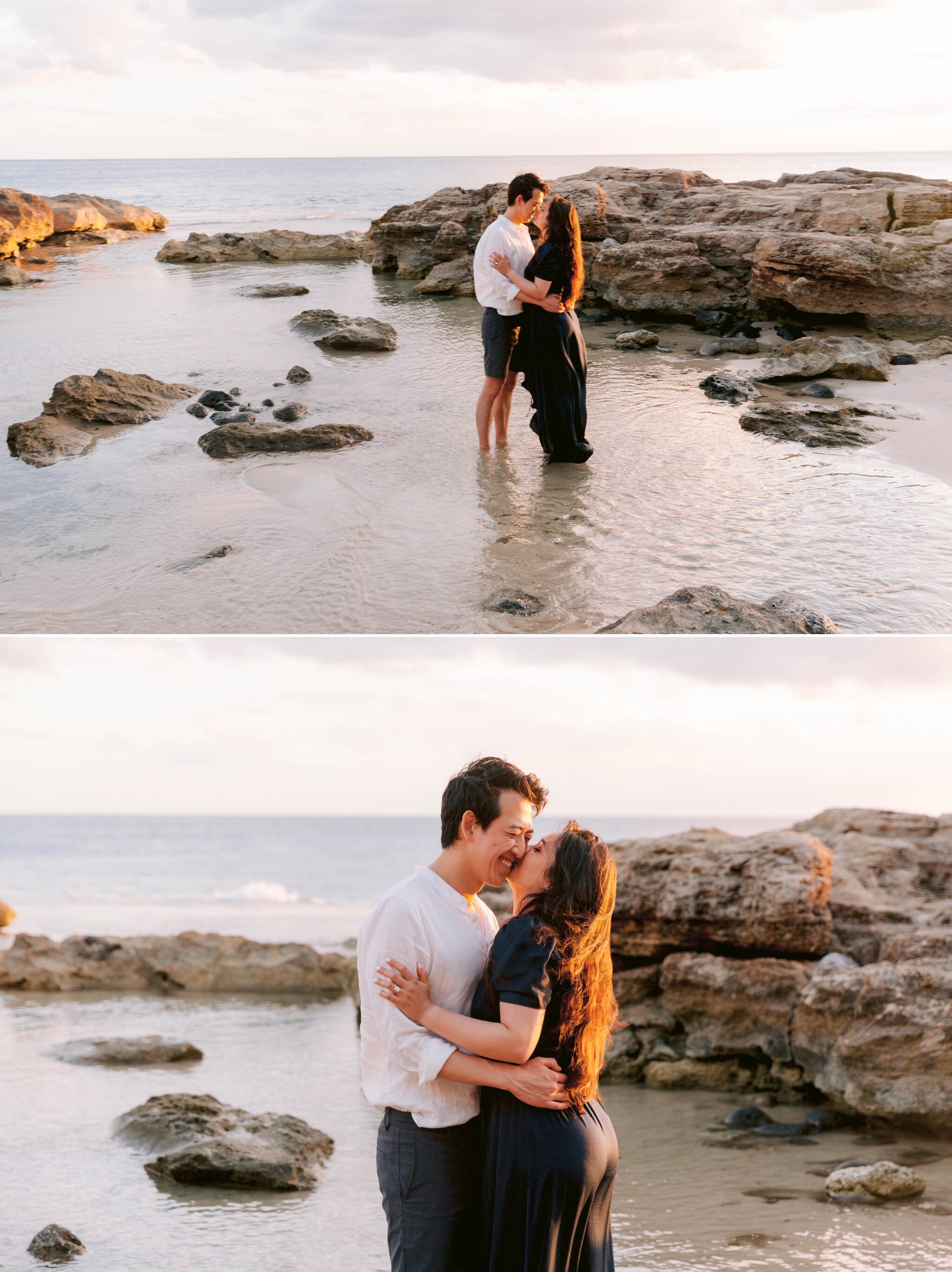 Sunset Proposal at Makua Beach with Ukulele Player - Oahu Engagement Photographer 