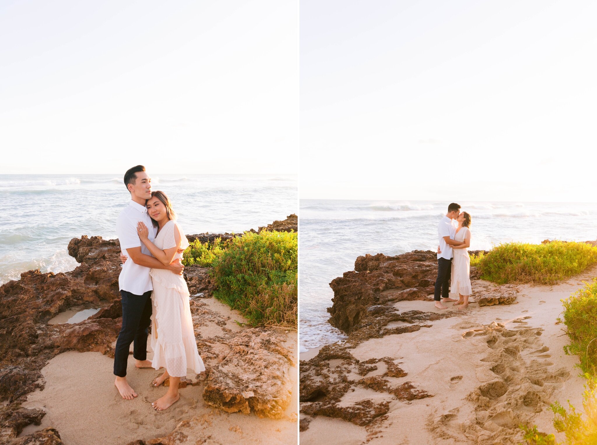 Chisu + Bobby - Romantic Engagement Session at Sunset - Barbers Point Beach Park - Oahu Hawaii Wedding Photographer