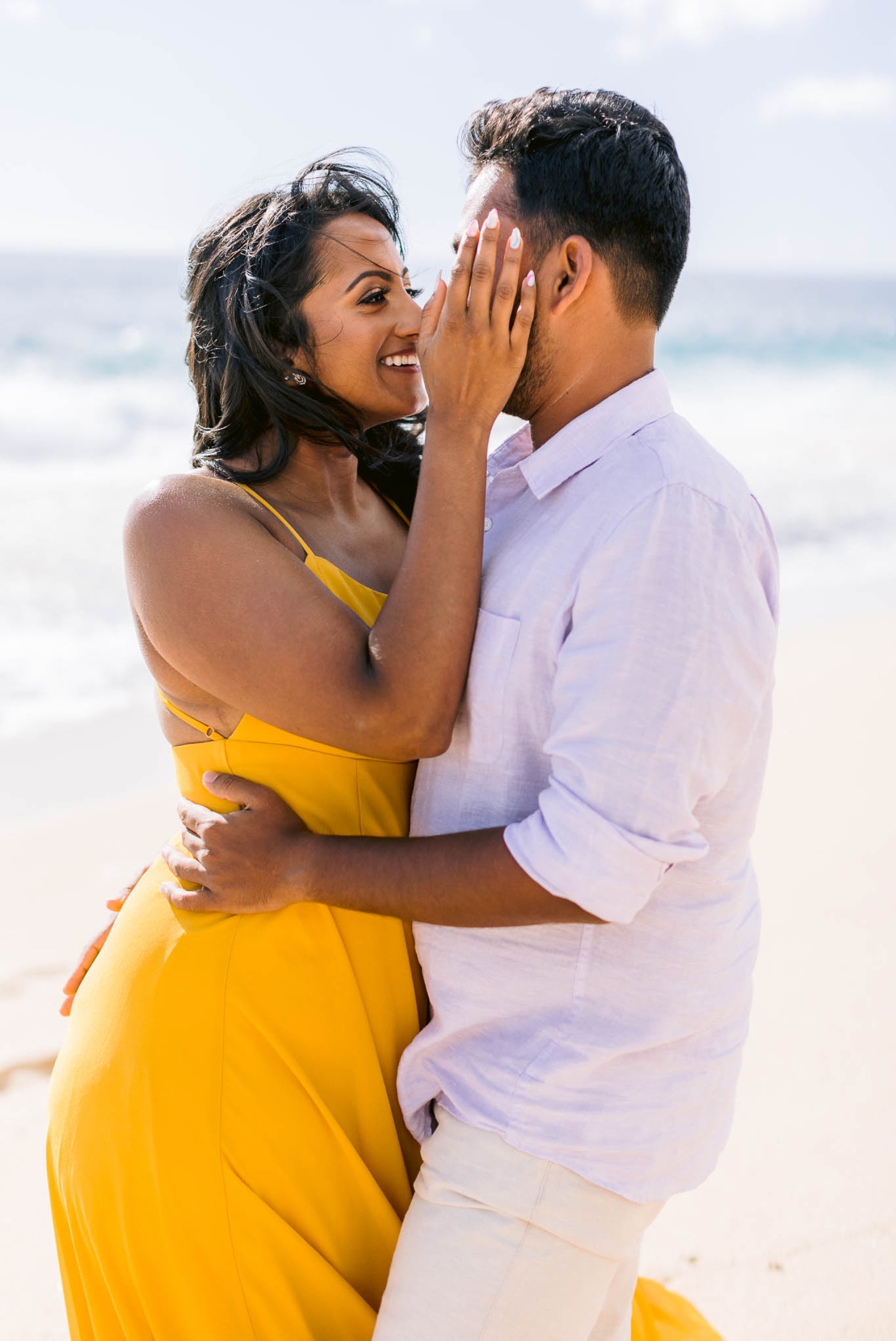 Romantic Engagement Session at Maili Beach - Honolulu Wedding Photographer