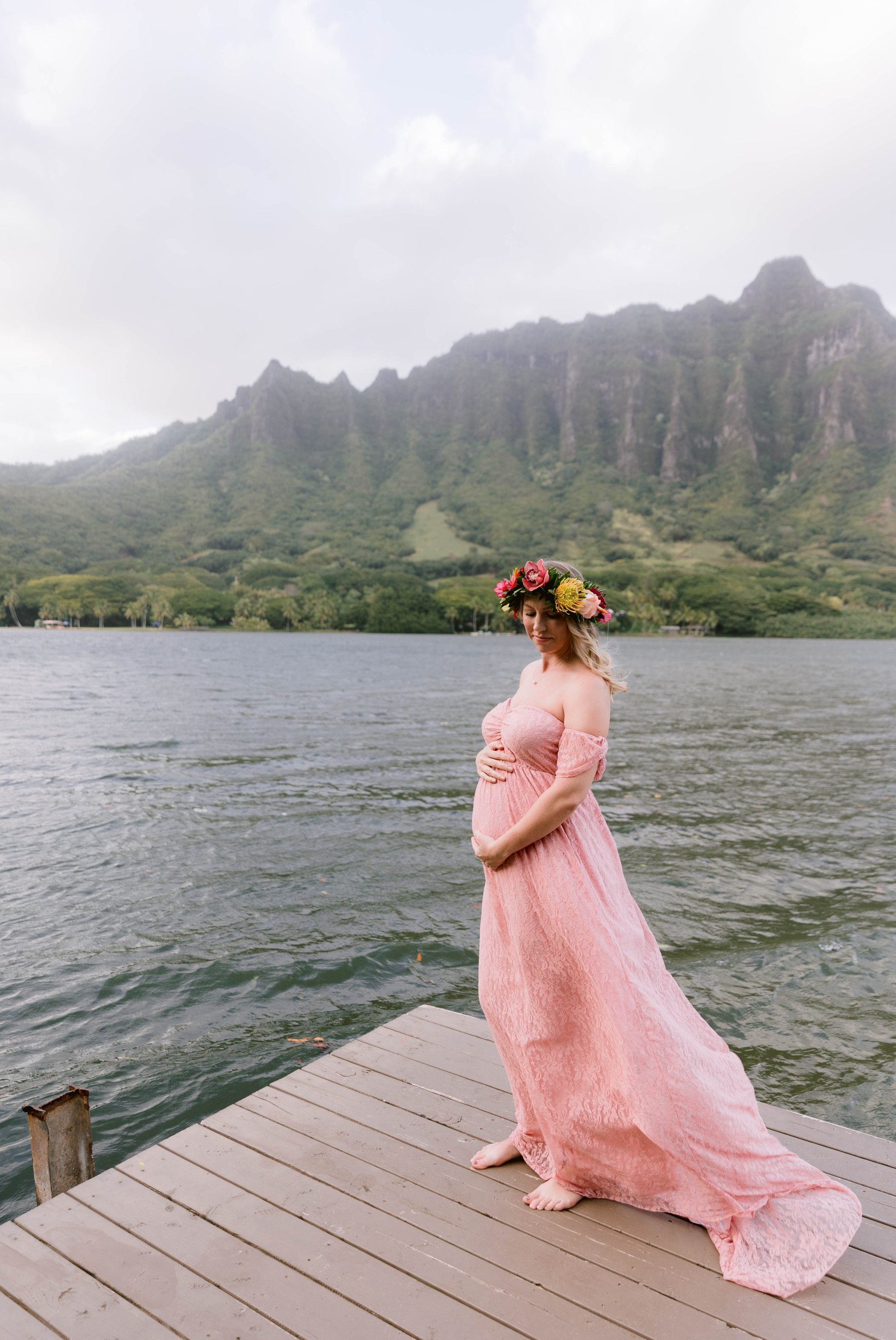 Boho Maternity Photography Session at Kualoa Ranch, Secret Island - Oahu, Hawaii 