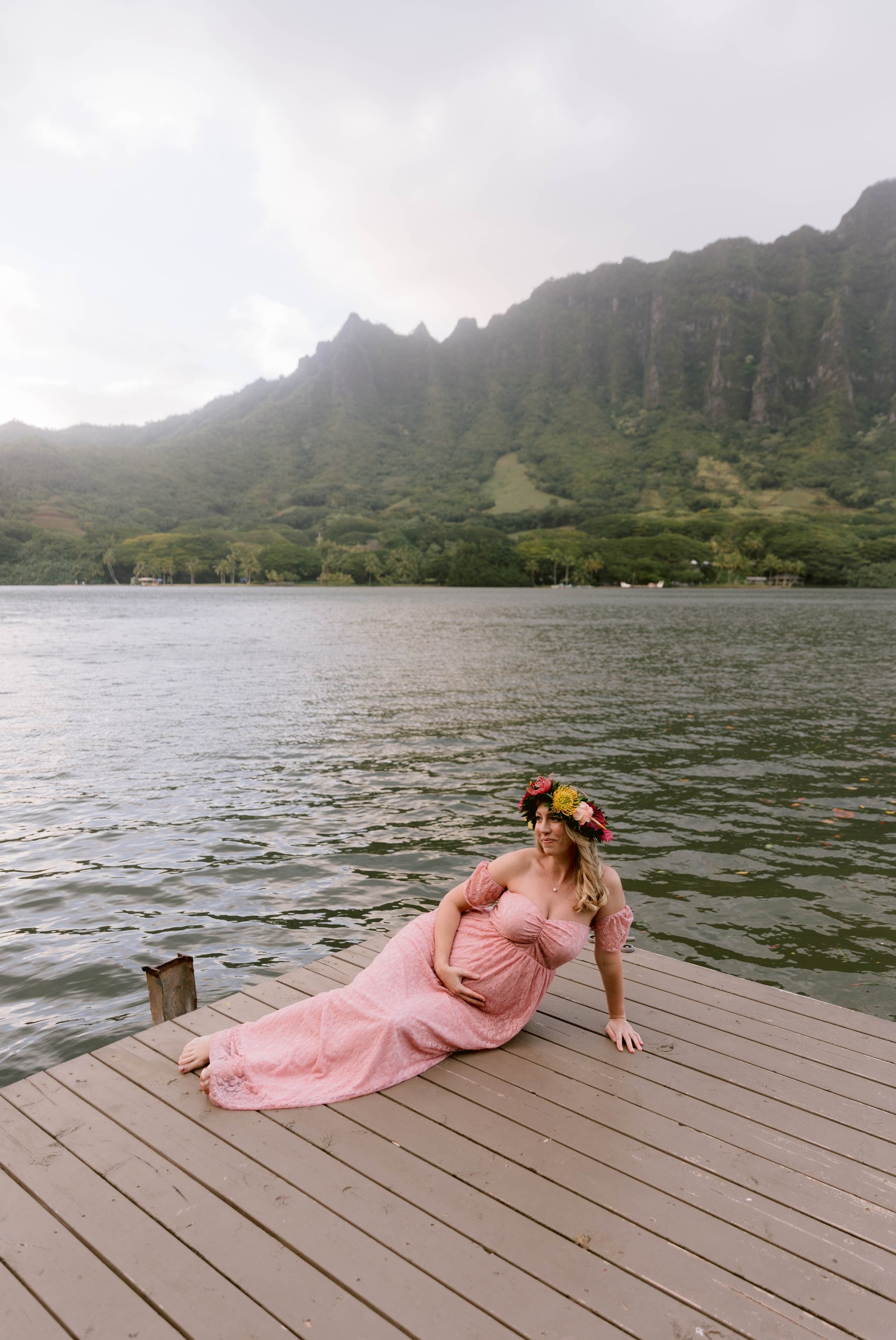 Boho Maternity Photography Session at Kualoa Ranch, Secret Island - Oahu, Hawaii 