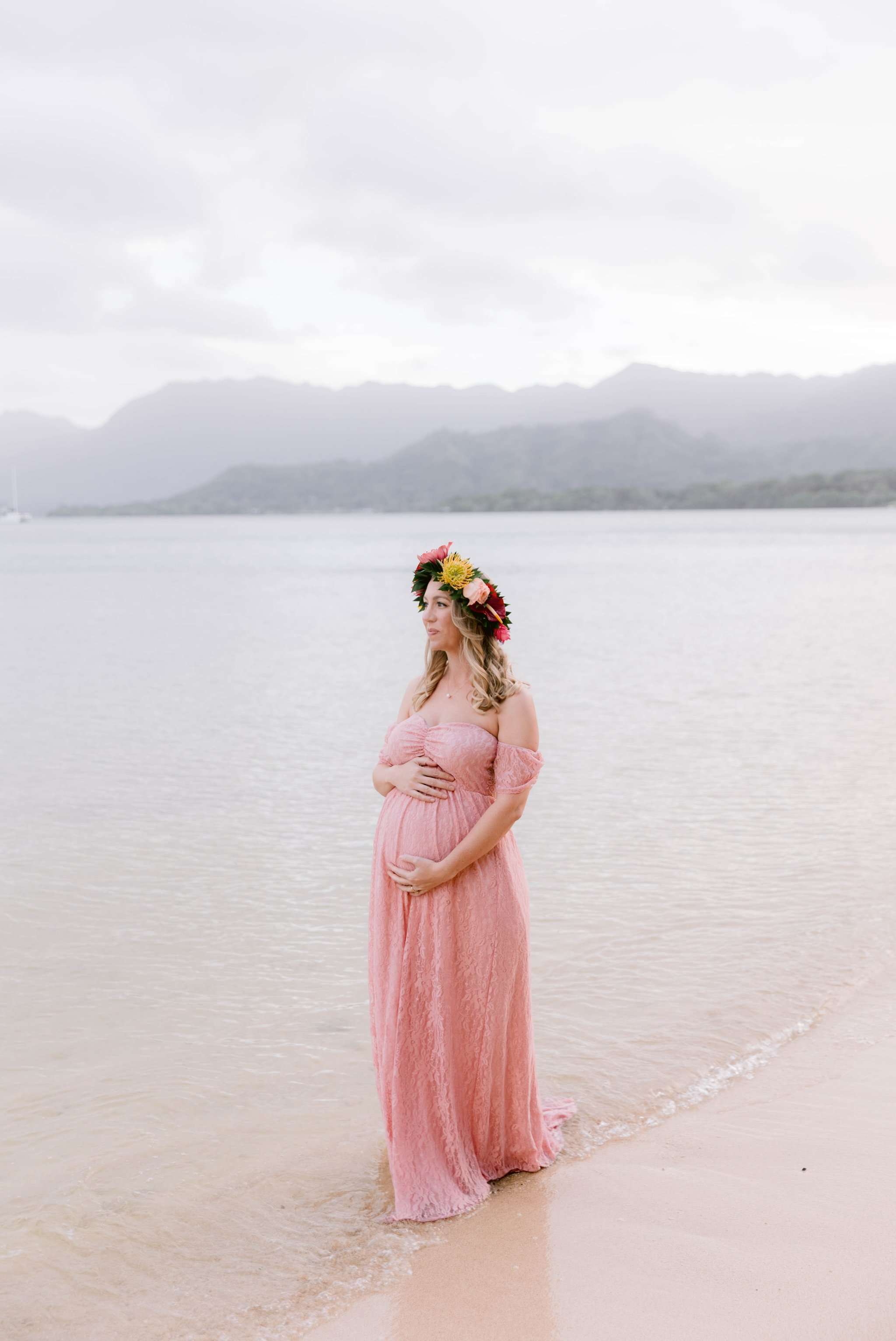 Boho Maternity Photography Session at Kualoa Ranch, Secret Island - Oahu, Hawaii 