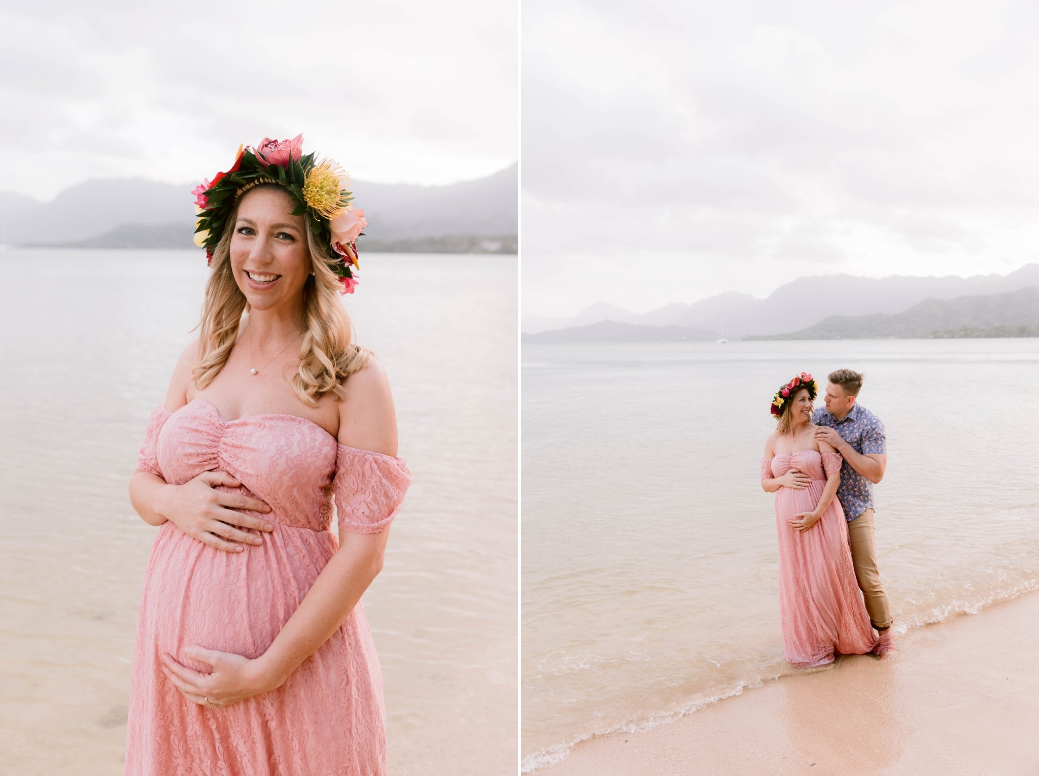 Boho Maternity Photography Session at Kualoa Ranch, Secret Island - Oahu, Hawaii 