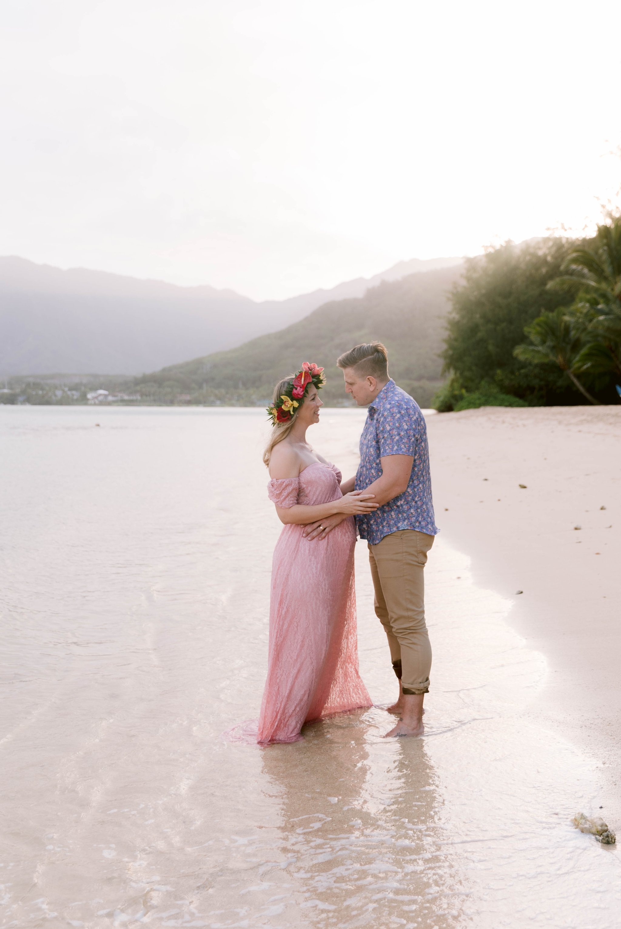 Boho Maternity Photography Session at Kualoa Ranch, Secret Island - Oahu, Hawaii 