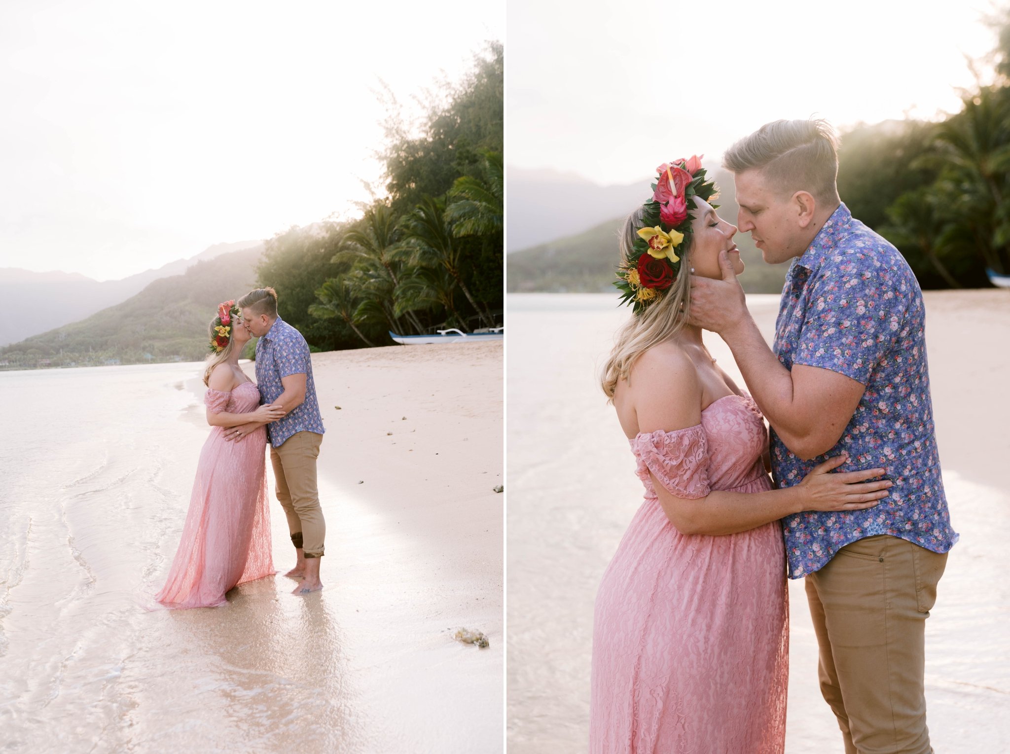 Boho Maternity Photography Session at Kualoa Ranch, Secret Island - Oahu, Hawaii 