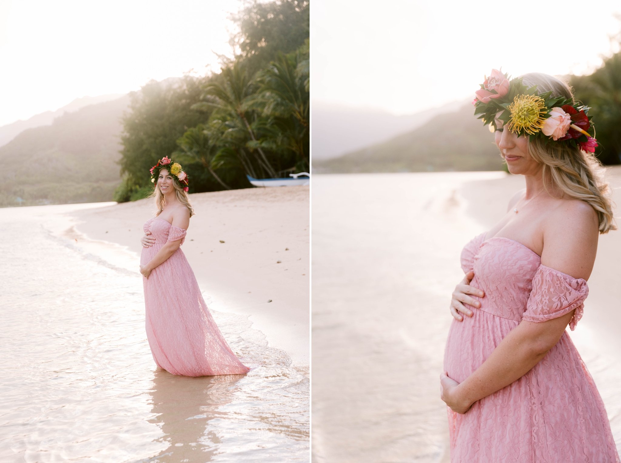 Boho Maternity Photography Session at Kualoa Ranch, Secret Island - Oahu, Hawaii 