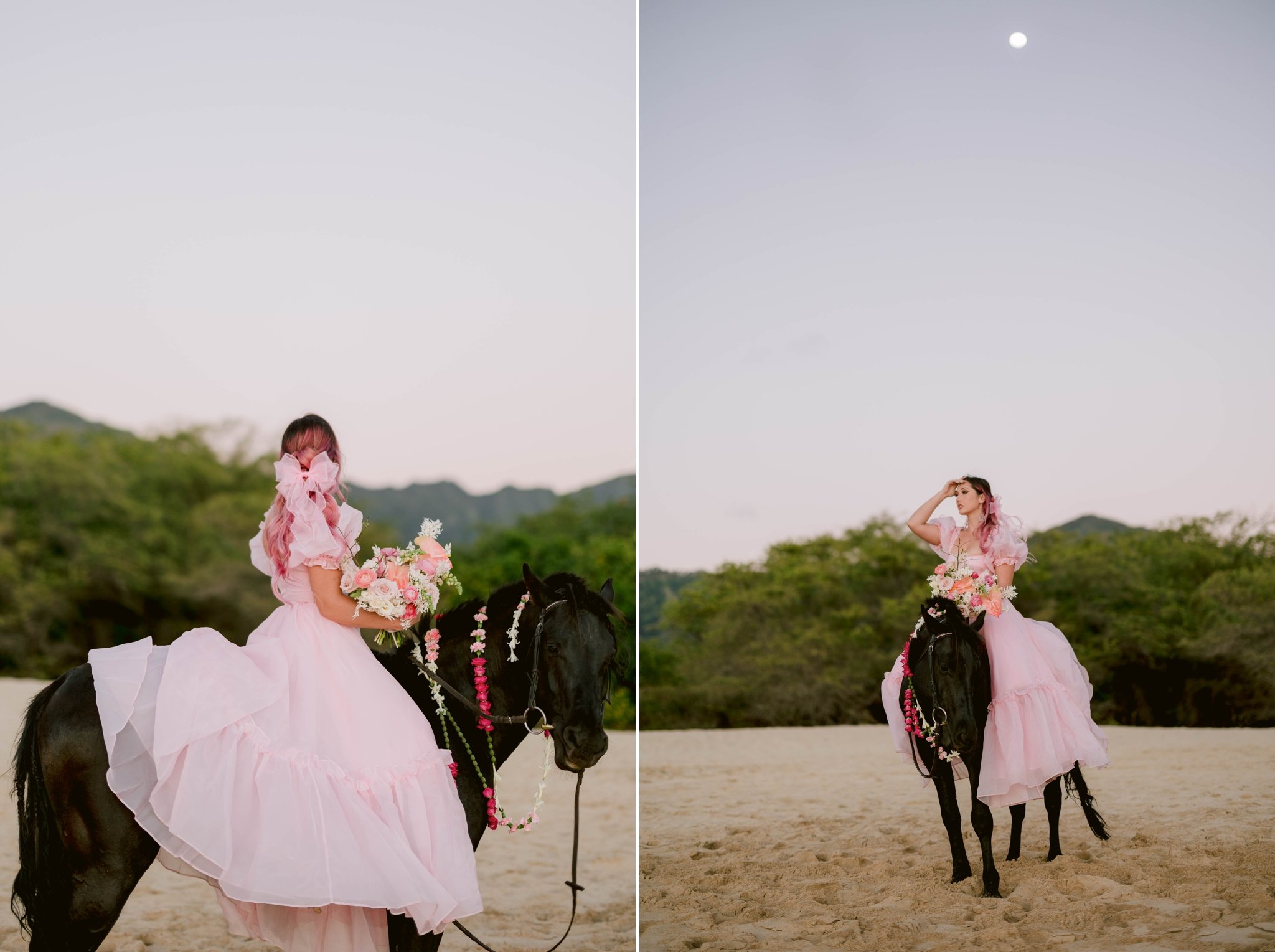 Romantic Engagement Session with a Horse and Selkie Dress - Oahu Hawaii Wedding Photographer