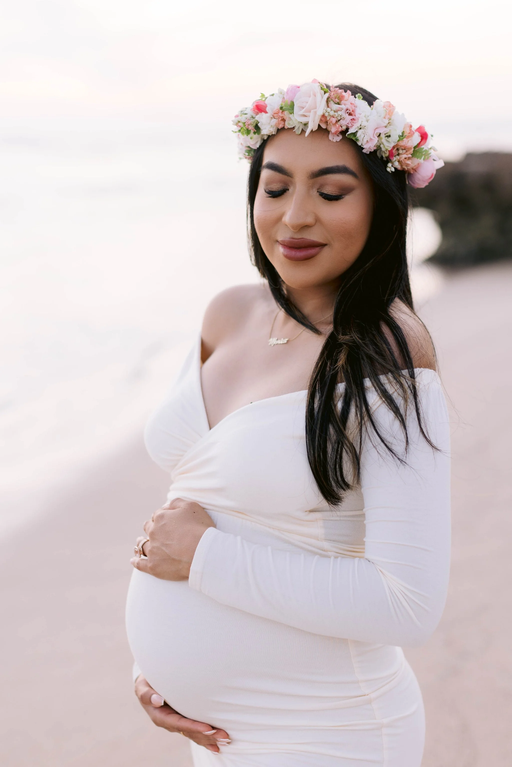 Romantic sunset maternity photography session at the beach - oahu family photographer