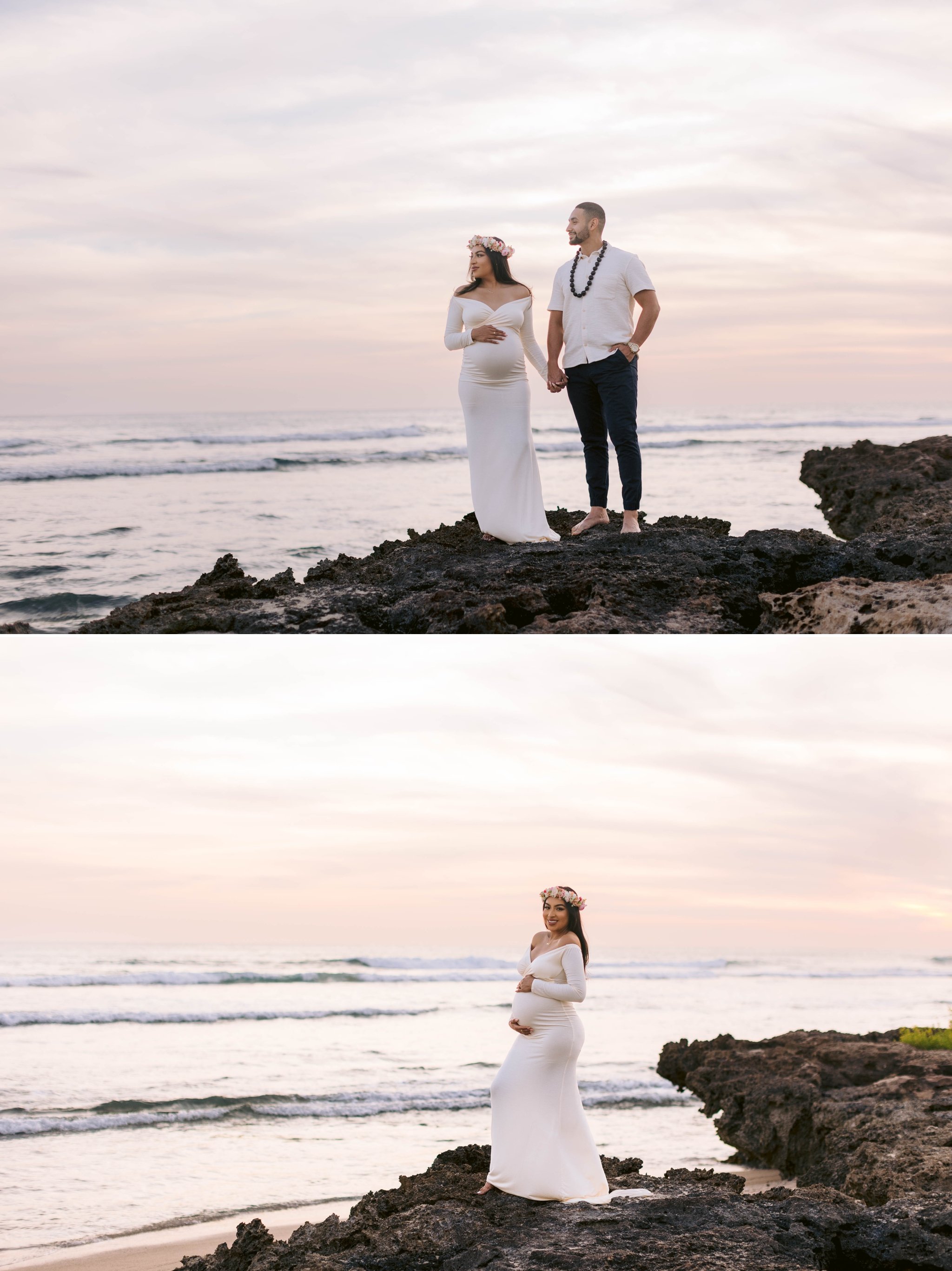 Romantic sunset maternity photography session at the beach - oahu family photographer