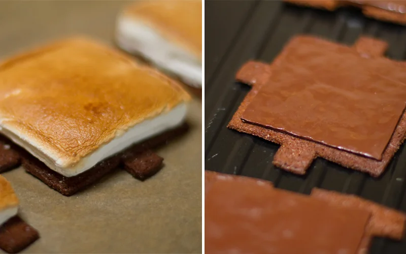 Toast / melt, and assemble.