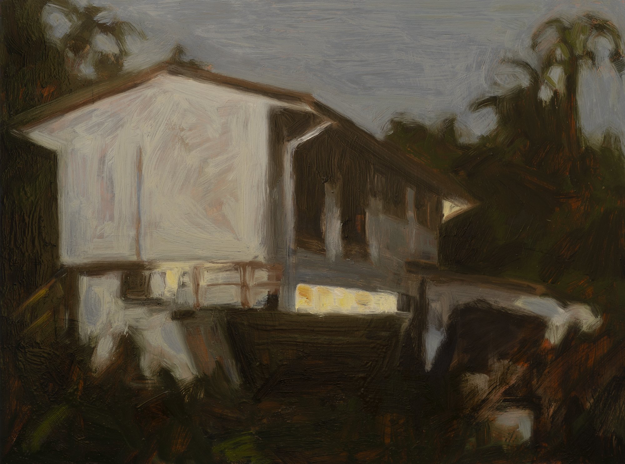 Dusk house, (unframed size), 65.5 x 40.5 cm, oil on board framed, 2021.