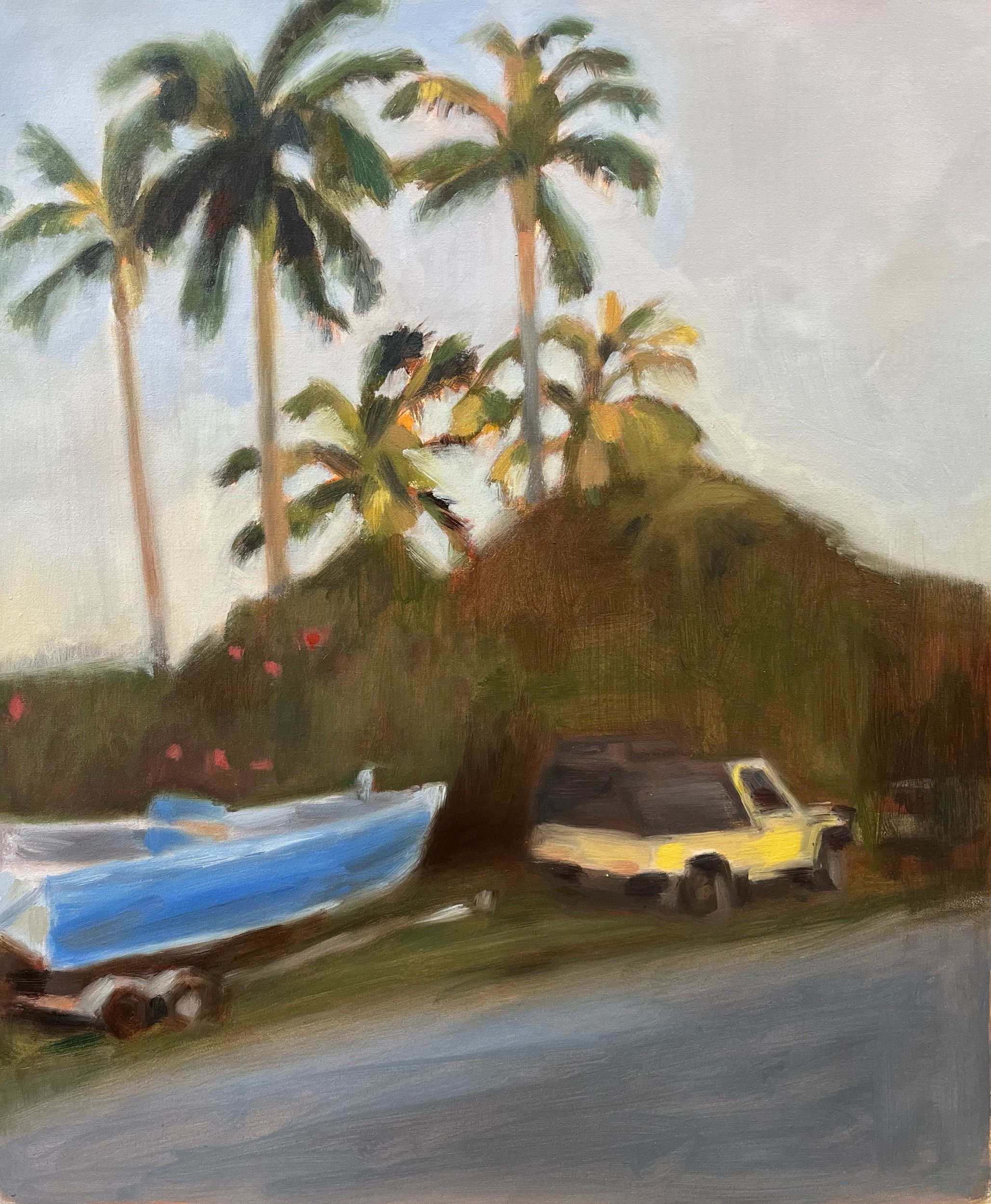 Yellow car, blue boat (2022)