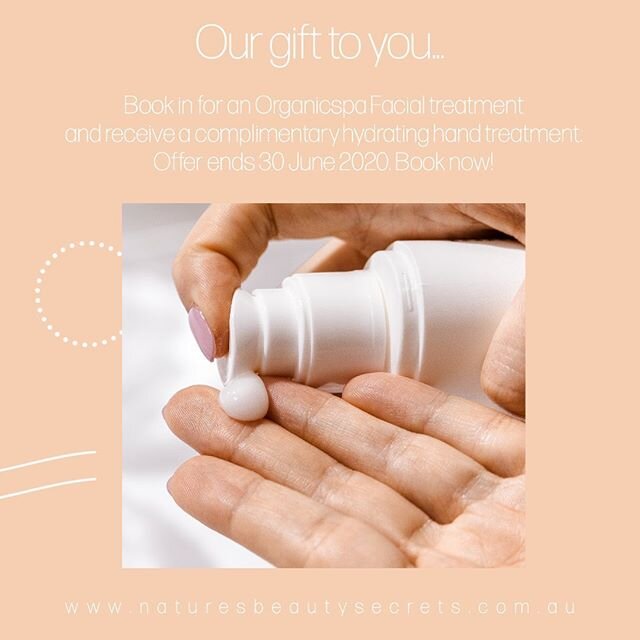 You deserve it 💚
Receive a  complimentary hydrating hand treatment when you book in for any of our Organicspa facial treatments. Call us on 97589122 or Book online https://www.fresha.com/nature-s-beauty-secrets-oan6wuq3/booking?menu=true Offer ends 