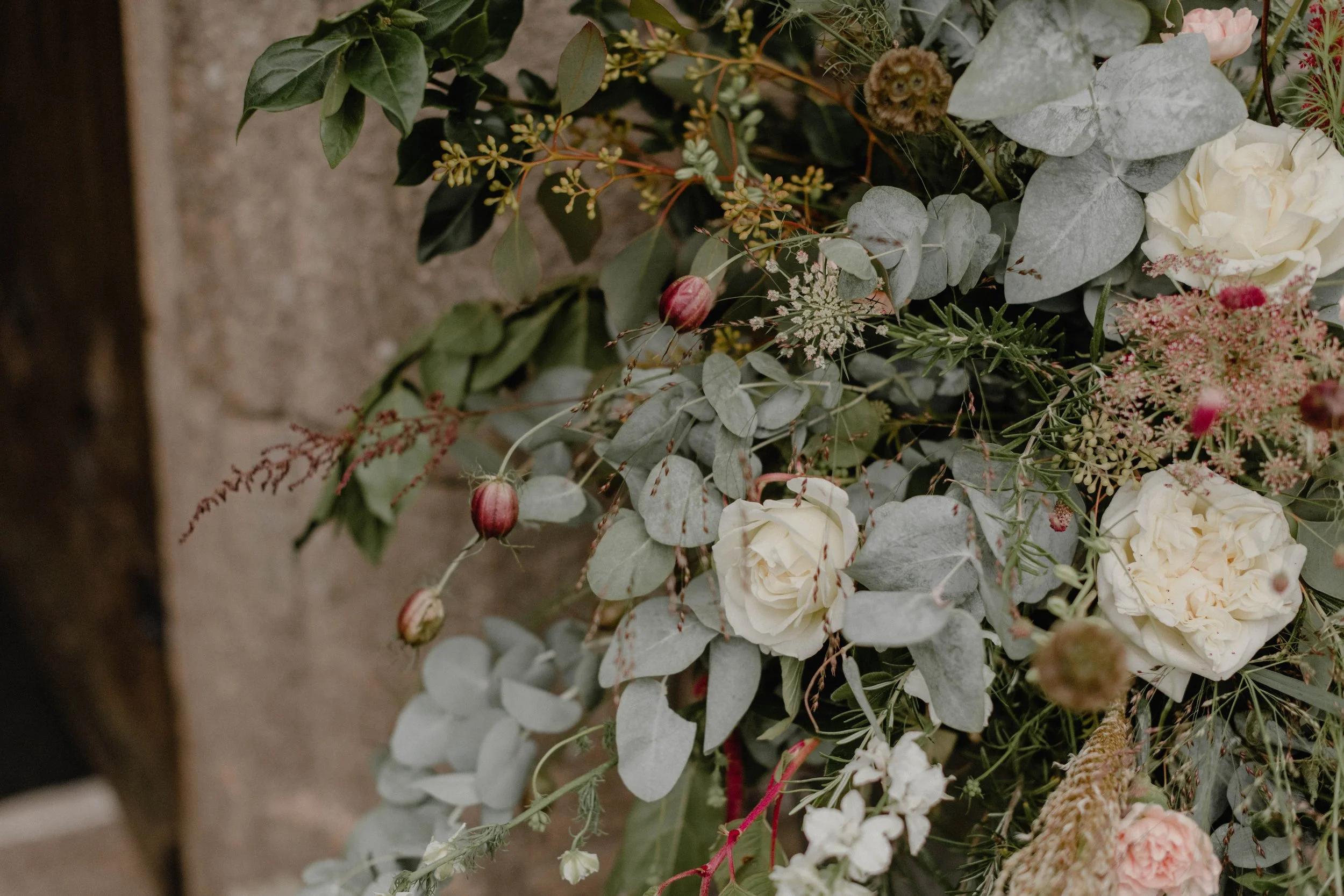 elegant autumnal wedding flower arrangement at Wembury