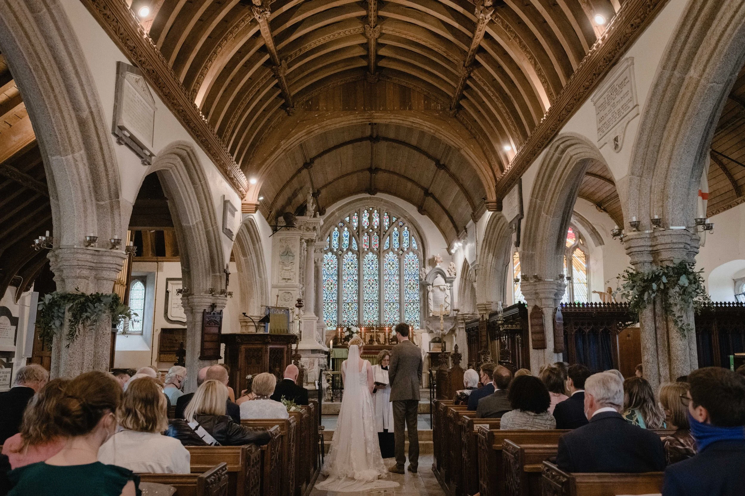 wedding ceremony at St Werburgh's church wembury with alternative bride