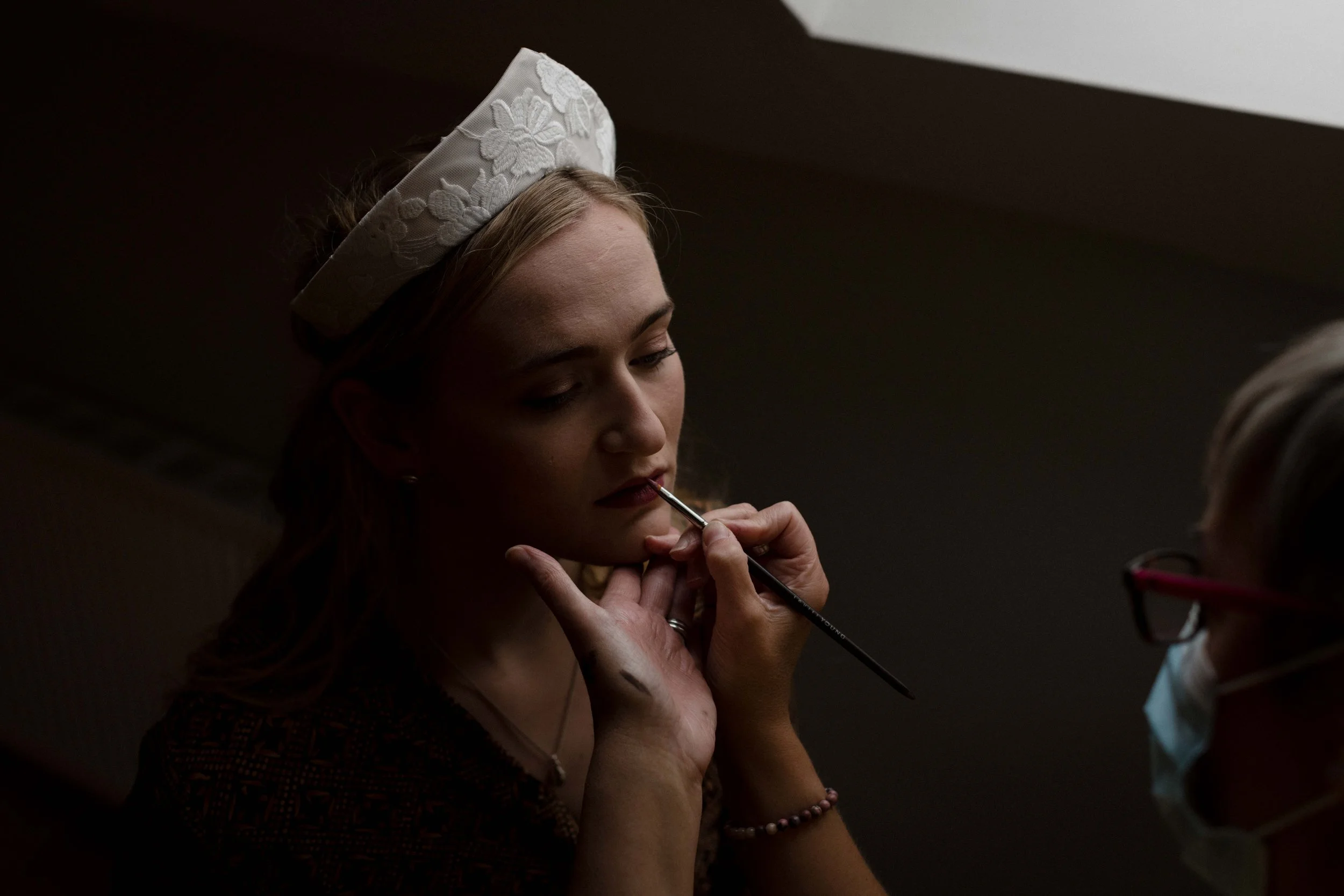 bridal kokoshnik at Devon wedding captured by alternative reportage wedding photographers