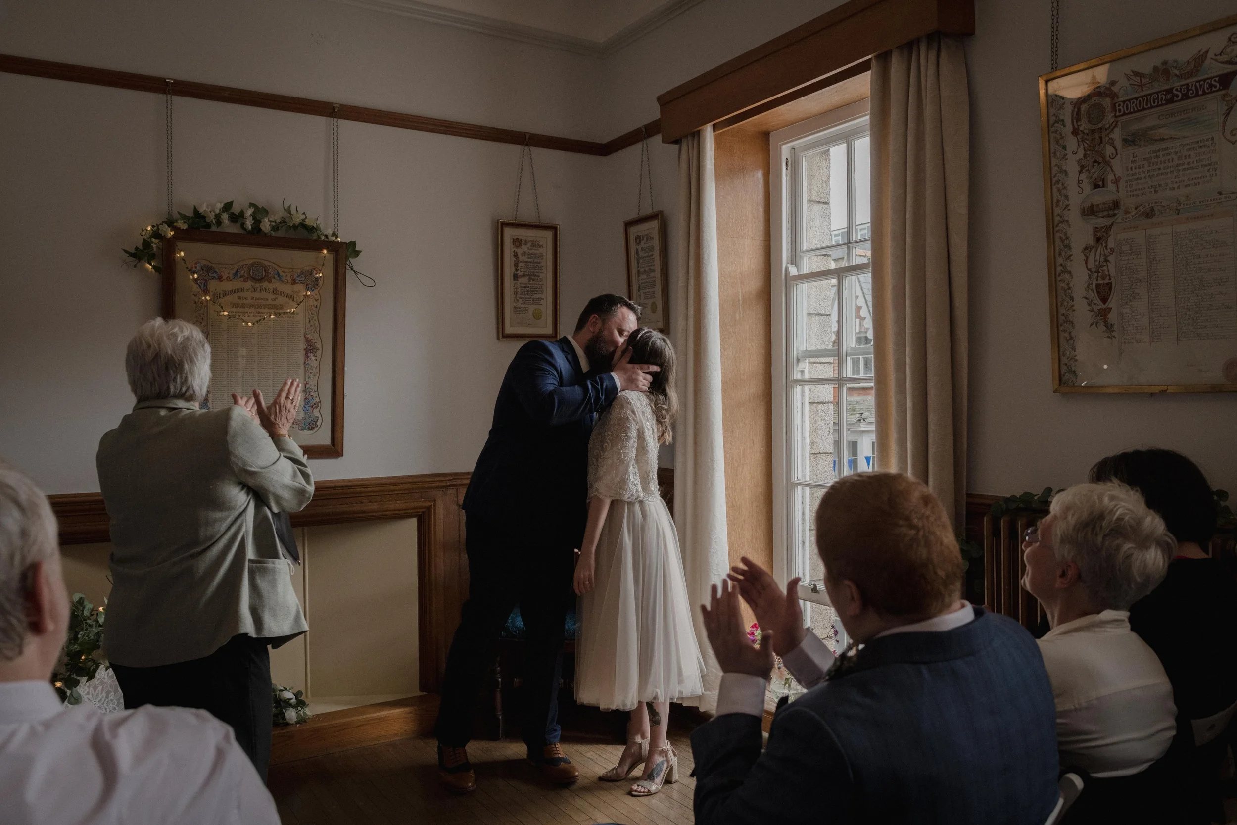An intimate wedding in the mayors office at the St ives guidhall in Cornwall