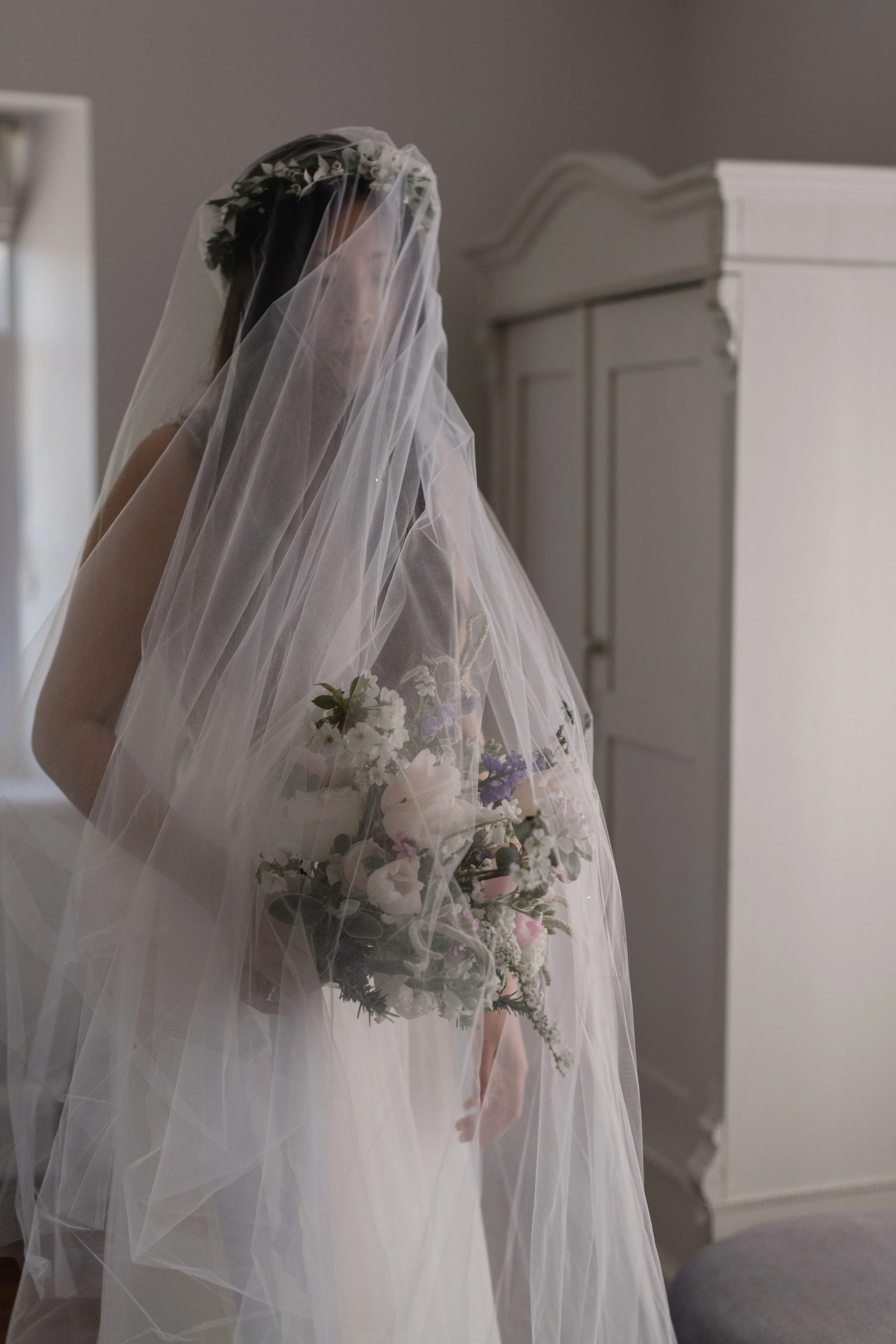romantic and intimate wedding photography of bride getting ready for her Treseren elopement