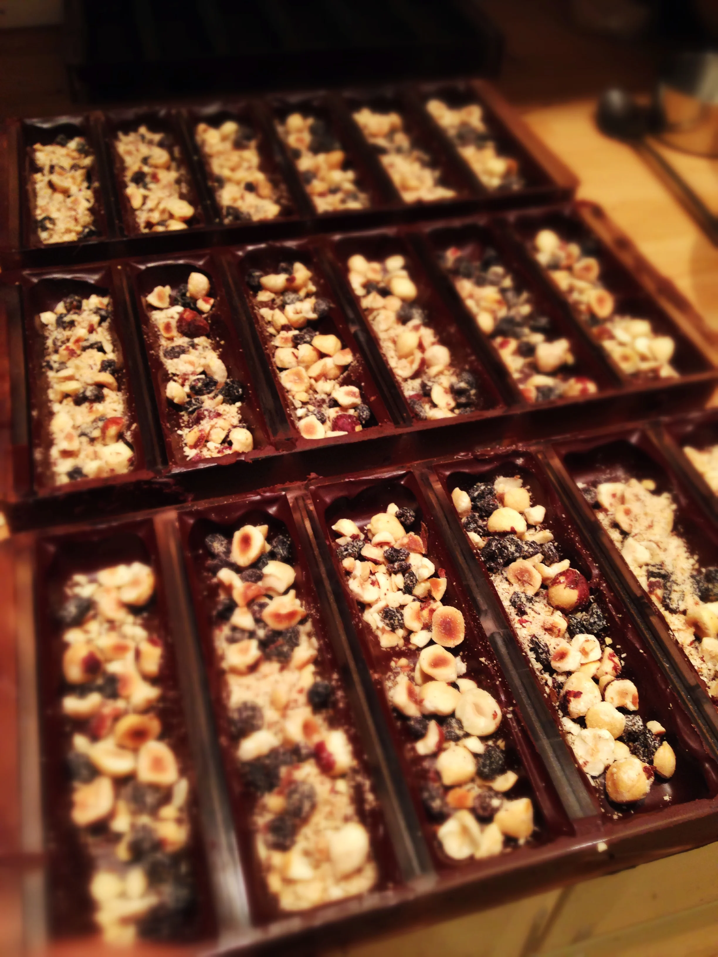 Prepping our Hazelnut - Currant and Caramel bar