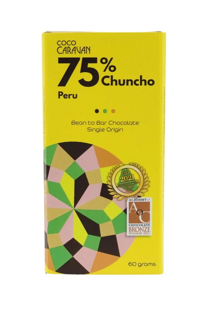 Chuncho Chocolate 75%, bean to bar from Peru - made by Coco Caravan - vegan - sweetened with coconut sugar