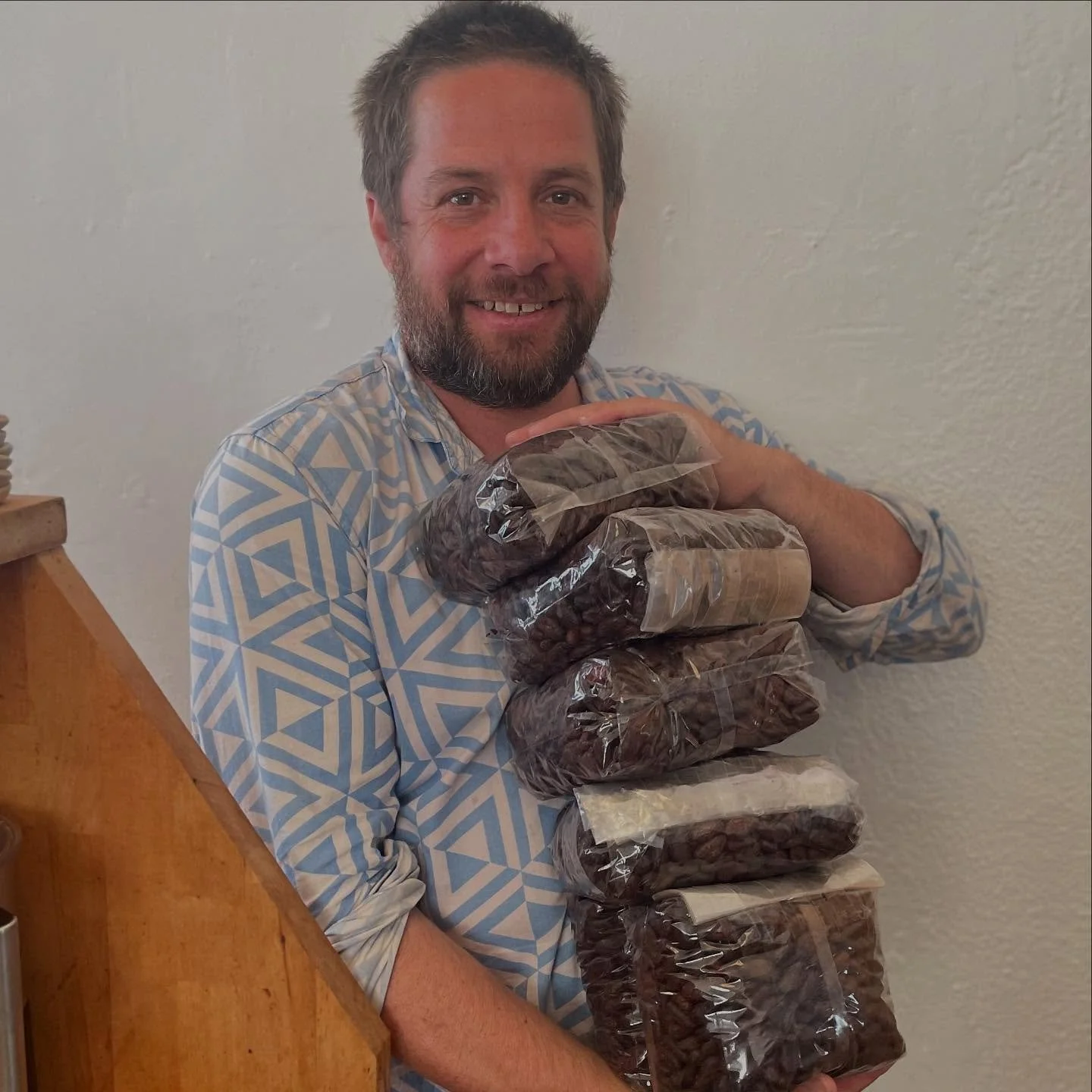 roasted on a stone skillet and hand shelled by Ana and Sebastian. Can&rsquo;t wait to get some of these in the grinders.