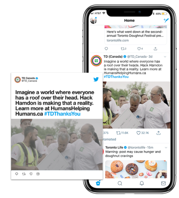Promoted tweet and hashtag with full length video