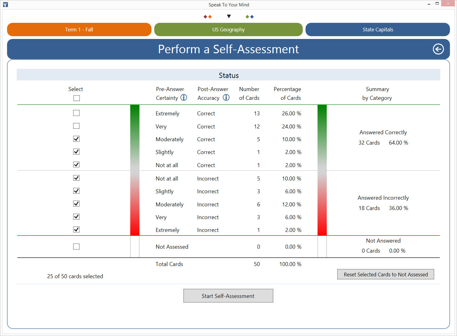 The Status screen appears displaying the current status of your deck of cards