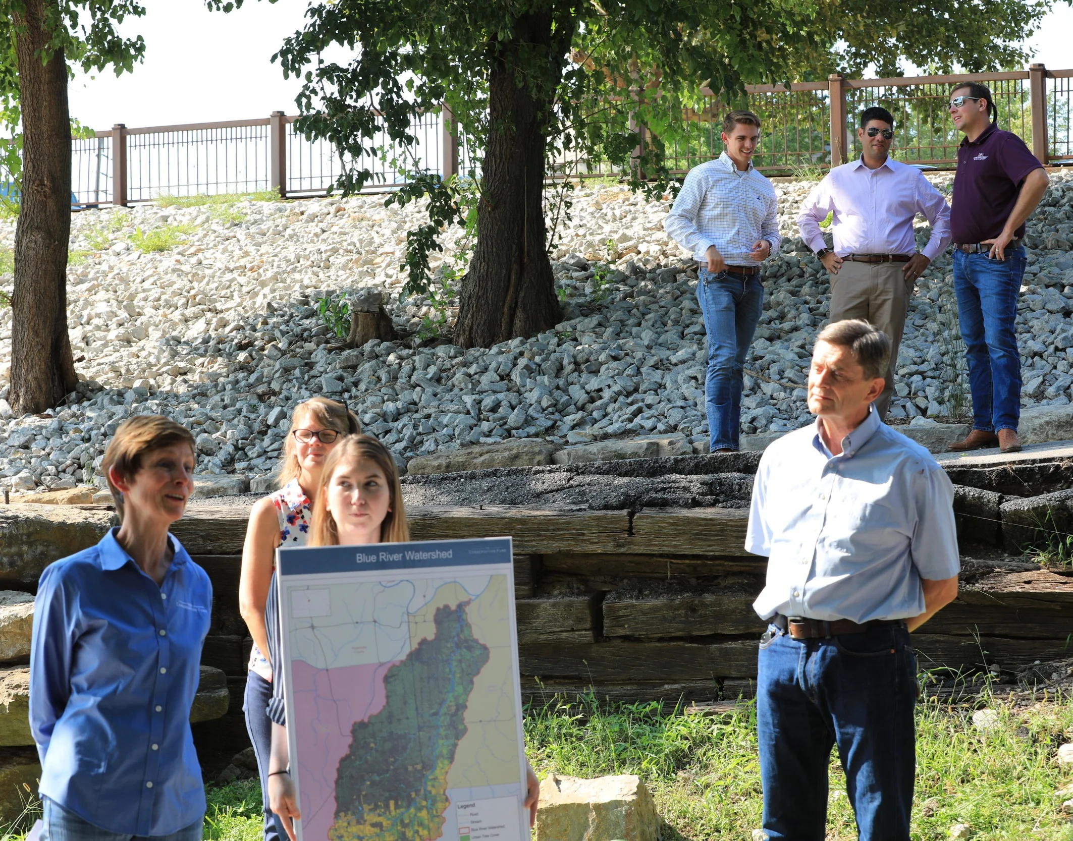 Ginny Moore and Jerry Jost presenting the Blue River Conservation Collaborative to Senator Moran and other state agencies during Moran’s conservation tour in September.