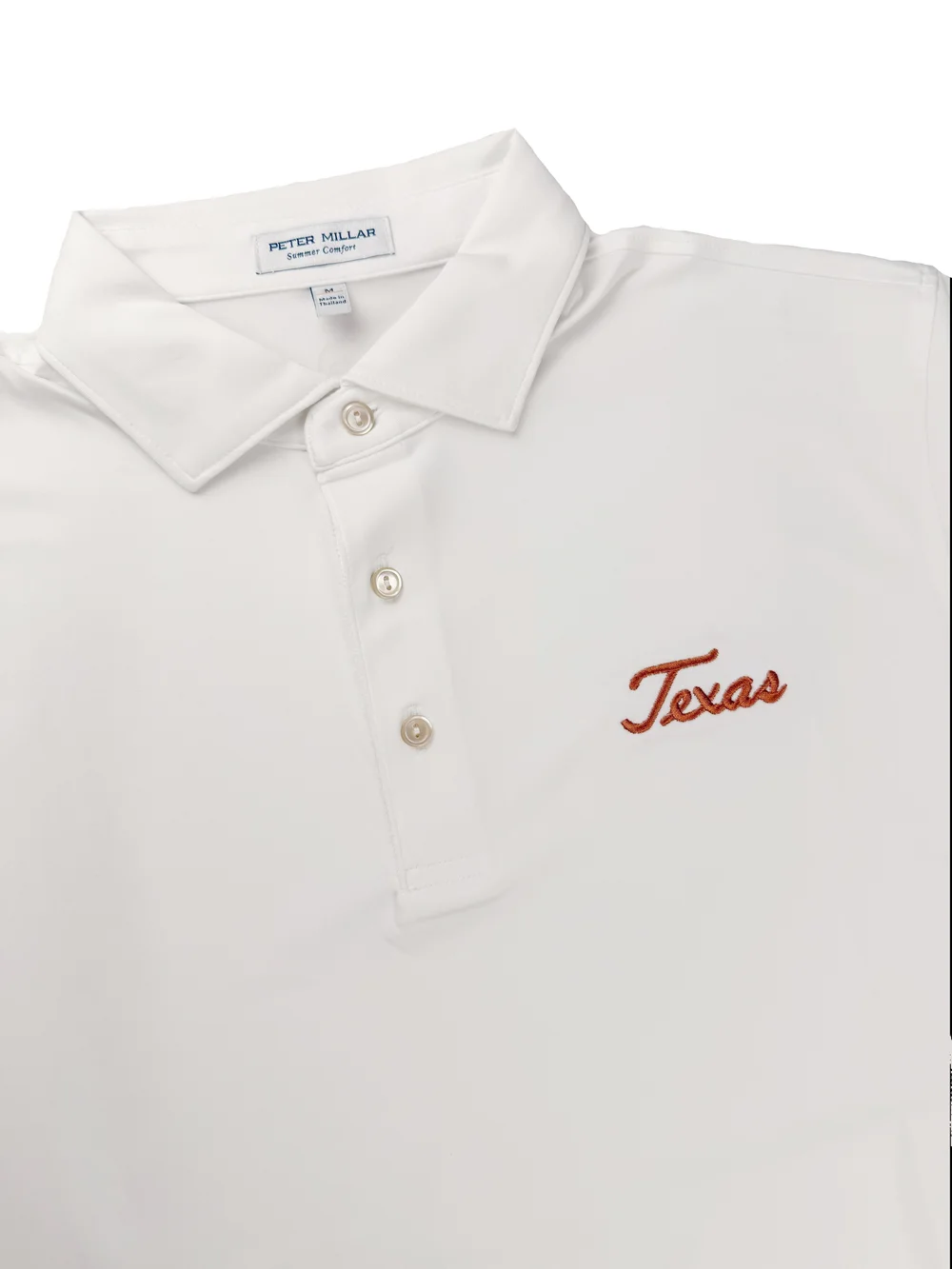 Peter Millar Solid White Jersery Texas Script Polo — UT Golf Club Shop