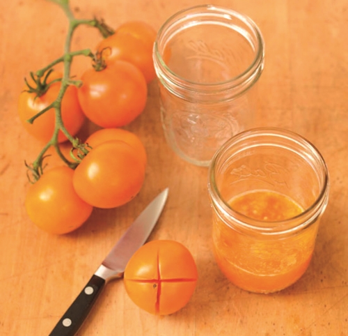  With smaller varieties, cut an 'X' into the bottom of the fruit.  (Photo by Victor Schrager, courtesy of Amy Goldman 