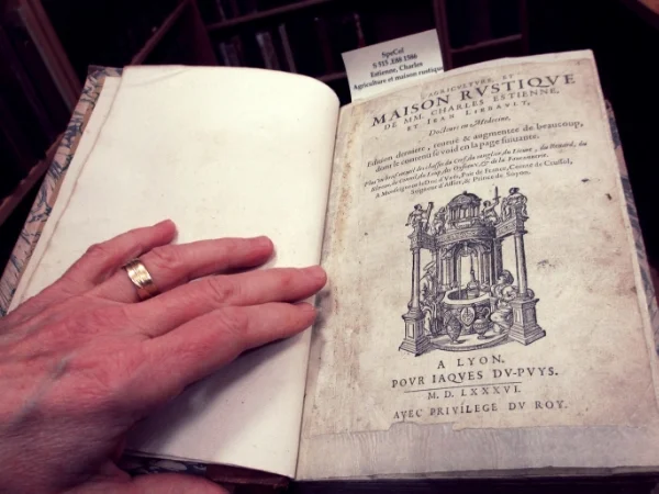 The oldest volume at Seed Savers Exchange, Agriculture et le Maison Rustique dates to 1586.