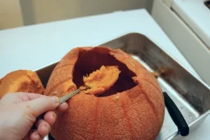 Scoop out baked flesh