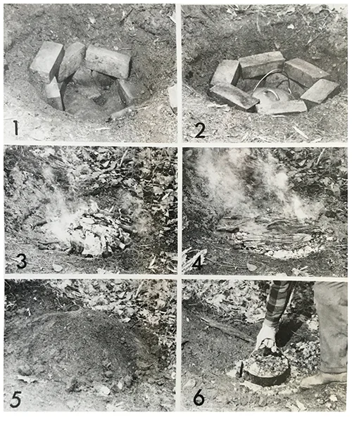 Photograph of John Withee building a traditional Bean Hole in Lynnfield, Massachusetts. Photo provided by his grandson, Russell Bradbury-Carlin.