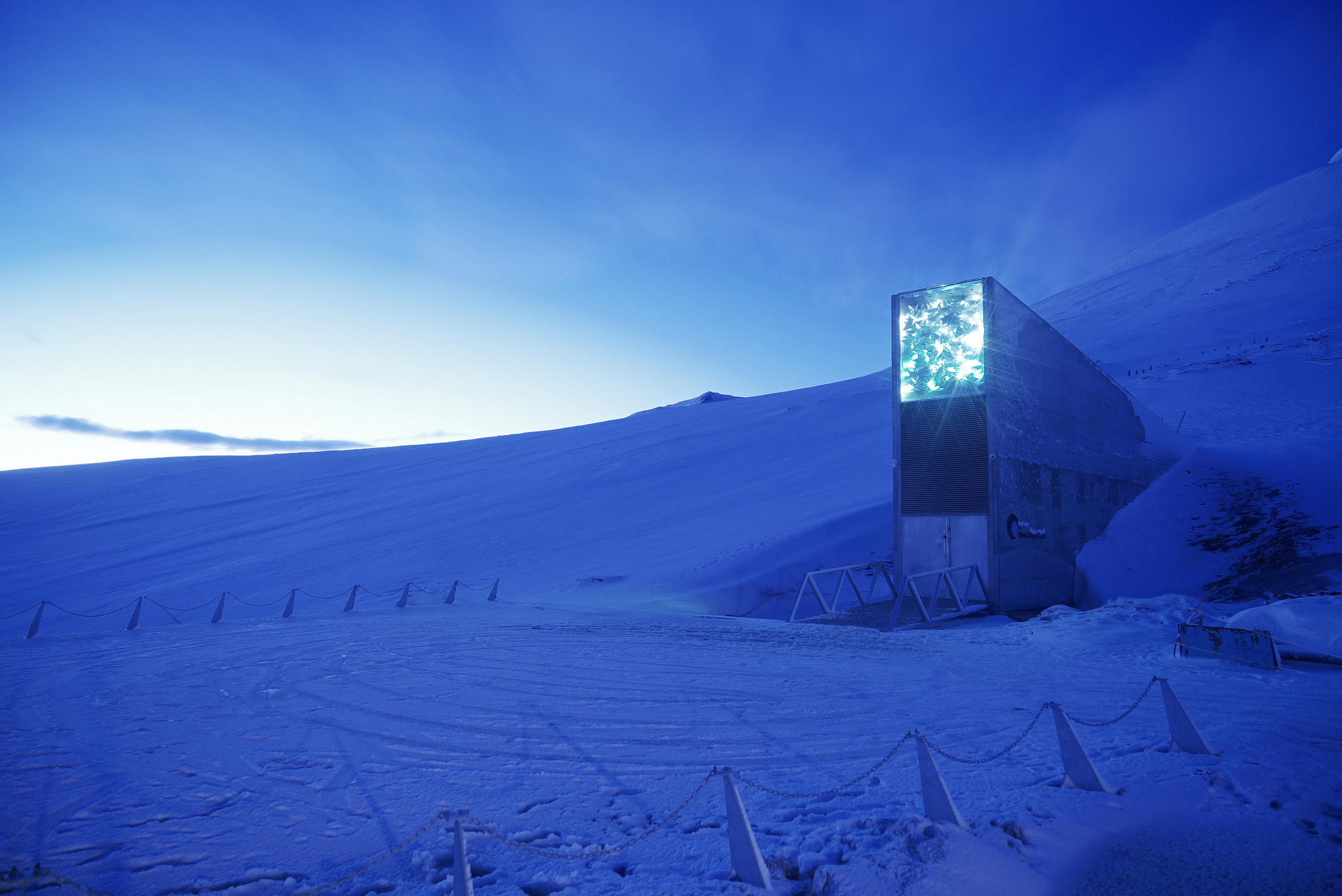  The entrance to Svalbard Global Seed Vault, which tunnels 500 feet into a mountain in Spitsbergen, part of Norway’s Svalbard archipelago, is a mere 800 miles from the North Pole. 