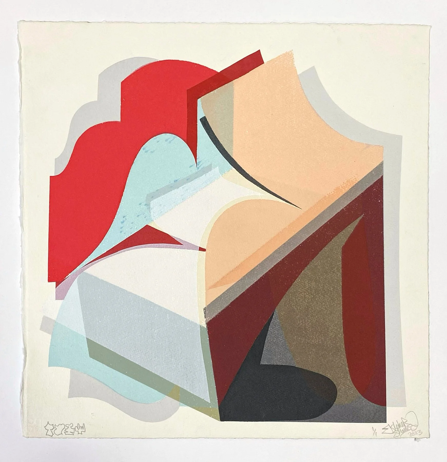 'Stiletto' One off multi layered analogue screen print. 53cm x 53cm. 2023