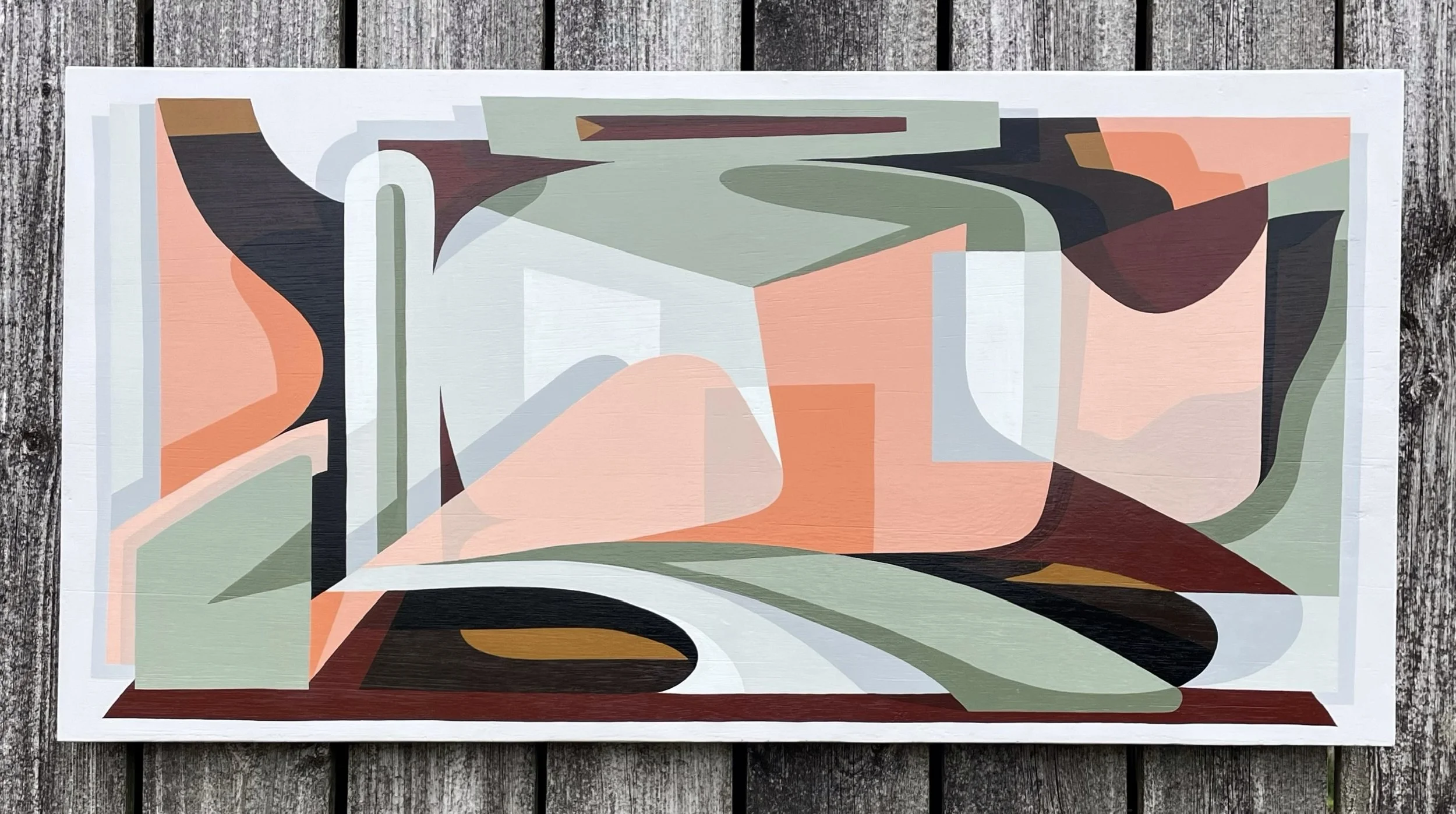 'Mantelpiece reflection' Enamel painting on wooden panel. 61cm x 122cm. 2022