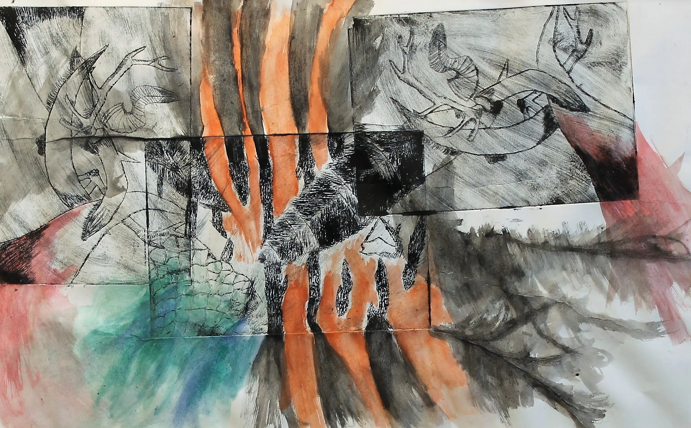 Nathan Schatzman, '18, Dry Etch Prints on Watercolor Base