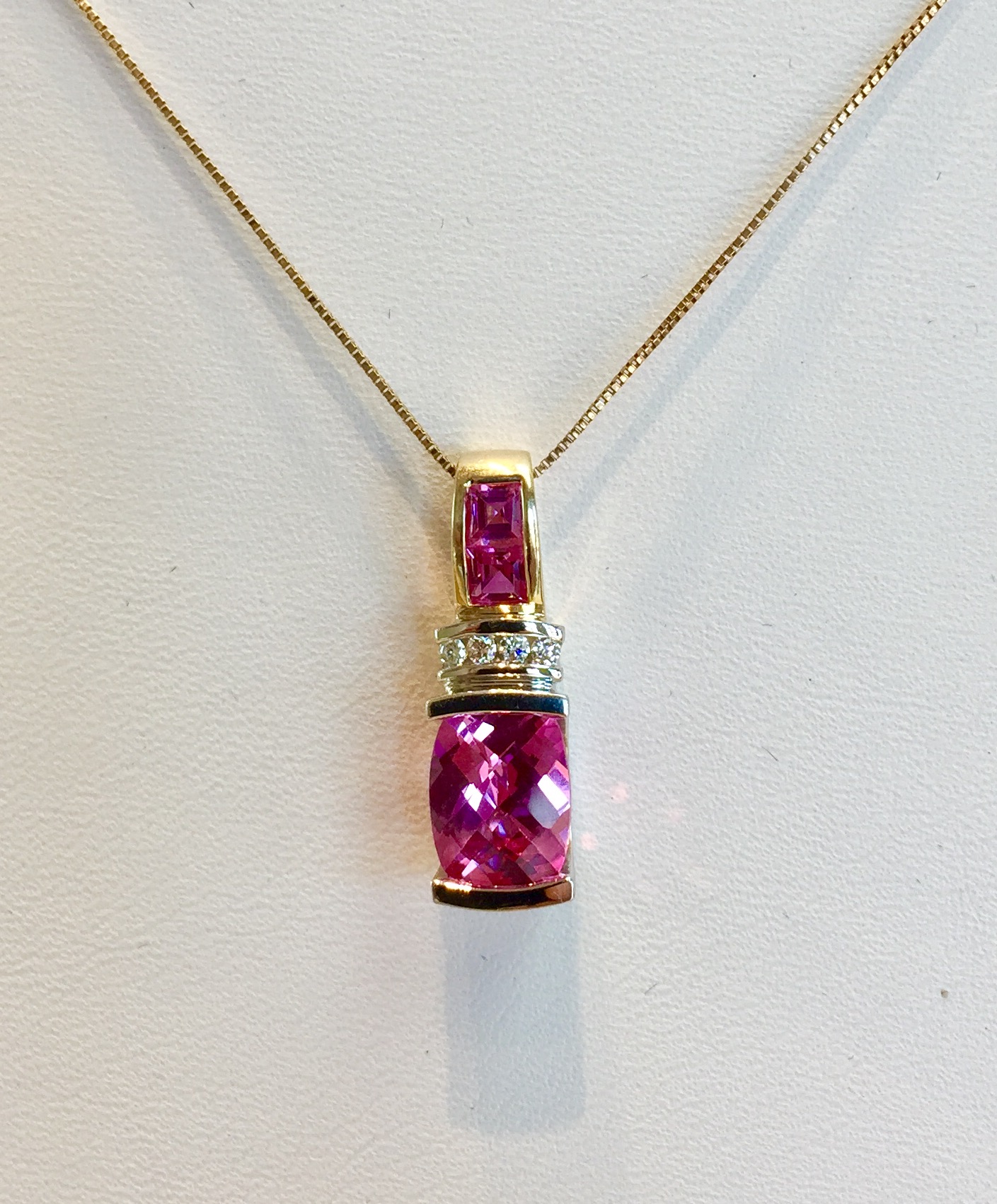 14K Yellow/White Gold Pink Sapphire Diamond Necklace