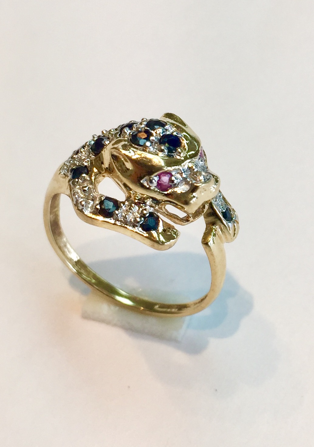 14K Yellow Gold Sapphire Diamond Cat