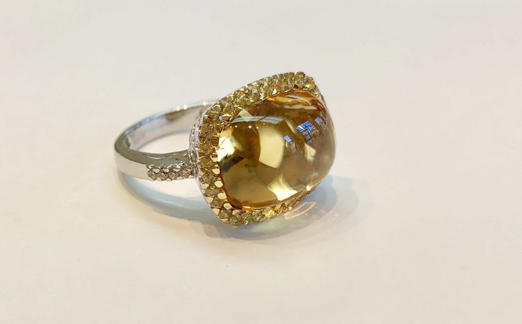 14k White Gold Citrine Sapphire Diamond Ring